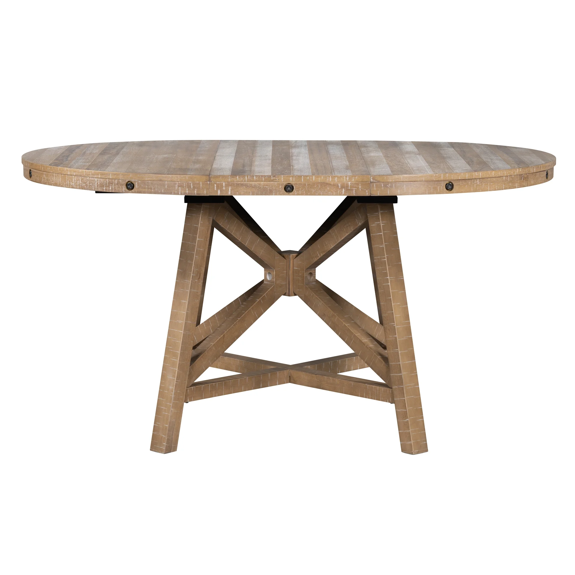 TREXM 5-Piece Retro Dining Set with Extendable Round Table, Removable Middle Leaf, and 4 Upholstered Chairs - Natural Wood Wash