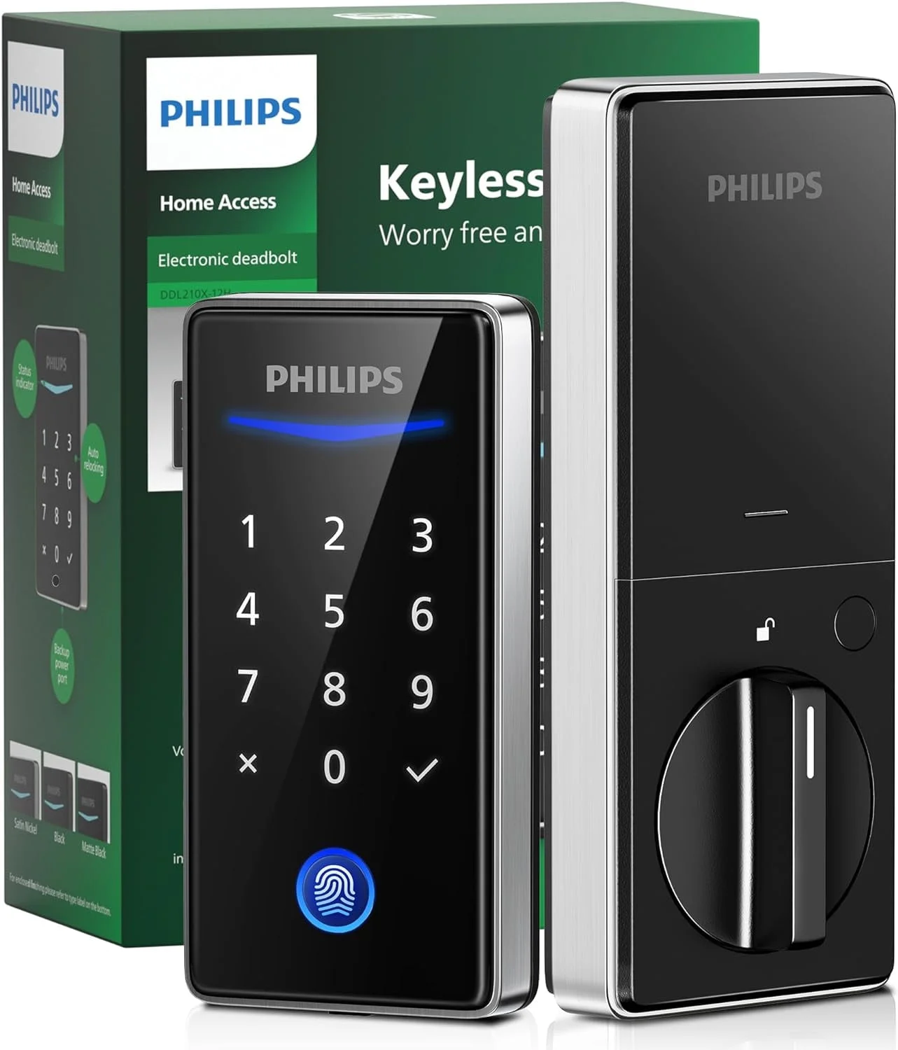 Philips Keyless Entry Door Lock with Keypad - Smart Deadbolt Lock for Front Door, Auto Lock, One-time PIN Code, Fingerprint Door Lock - Satin Nickel