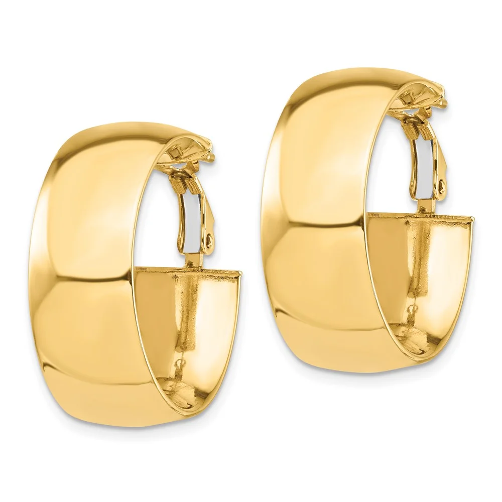 Primal Gold 14 Karat Yellow Gold High Polished 10mm Omega Back Hoop Earrings