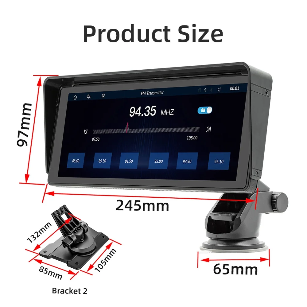 9.3 Inch Touchscreen Car Stereo BT MP5 Player Built-in Carplay Android Auto Support /AUX Output/Mirror Phone Link/Reverse Image U-Disk/TF Card with 2 Adjustable Bracket