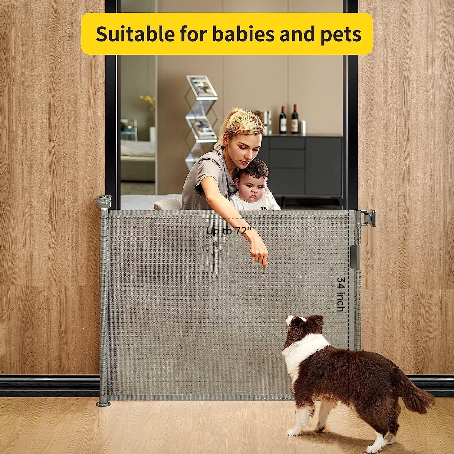 Fiuion 71'' Safety Baby Gate for Doorway Stair Child Indoor/Outdoor Retractable Pet Dog Gate 33