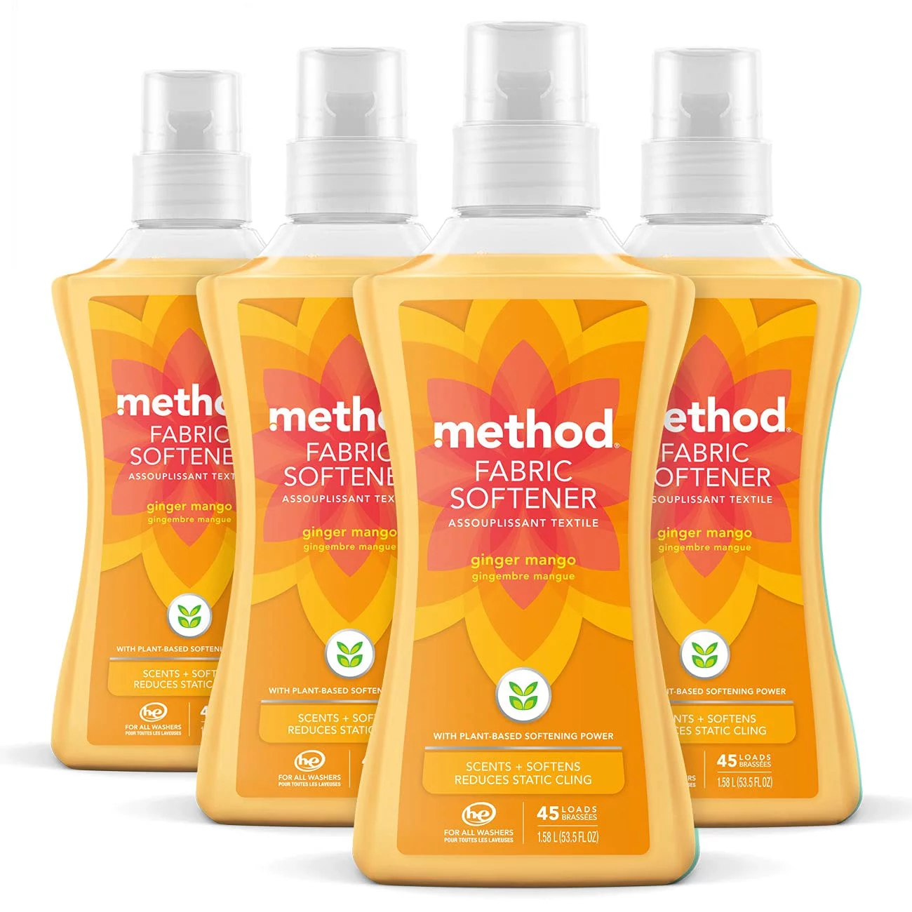 Method Fabric Softener; Ginger Mango; 53.5 Ounces; 45 Loads; 4 Pack; Packaging May Vary