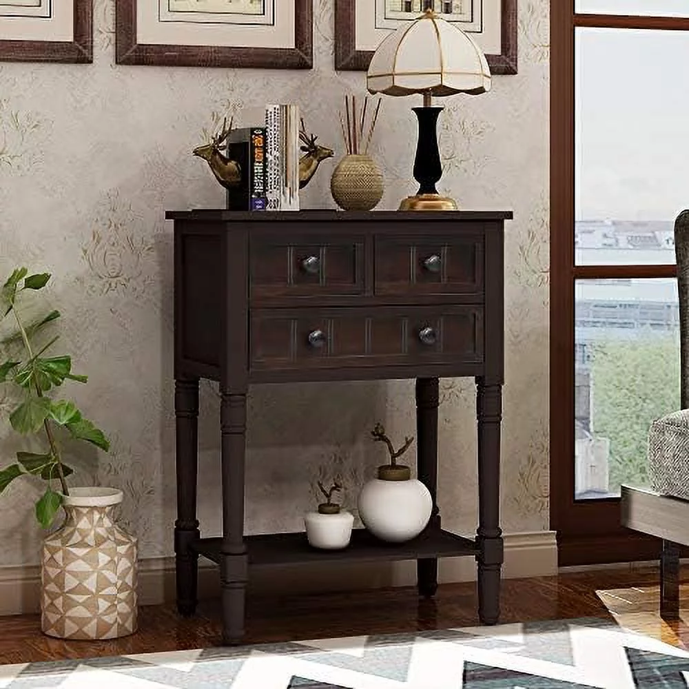 TQNJYGX Narrow Console Table  Sofa Table with 3  Drawers and Bottom  Rustic Entryway Table for Living Room  Easy Assembly Hall Stand Table