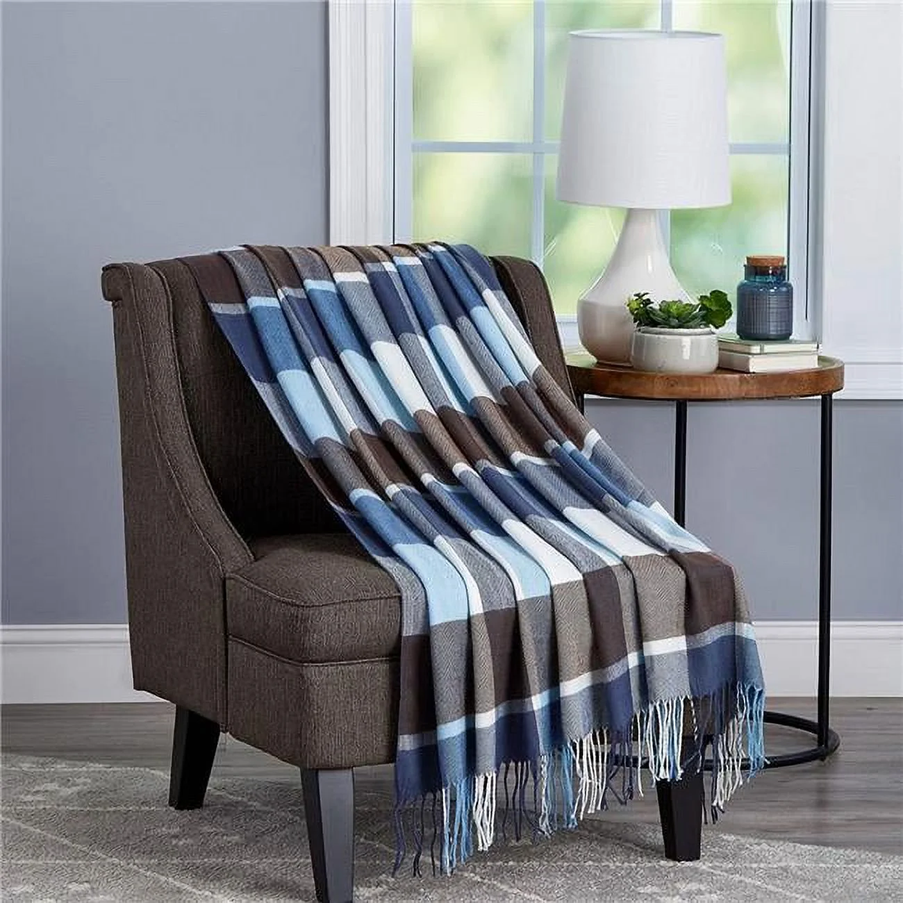 Oversized Vintage Look Woven Acrylic Faux Cashmere-Feel Plaid Throw - Allure