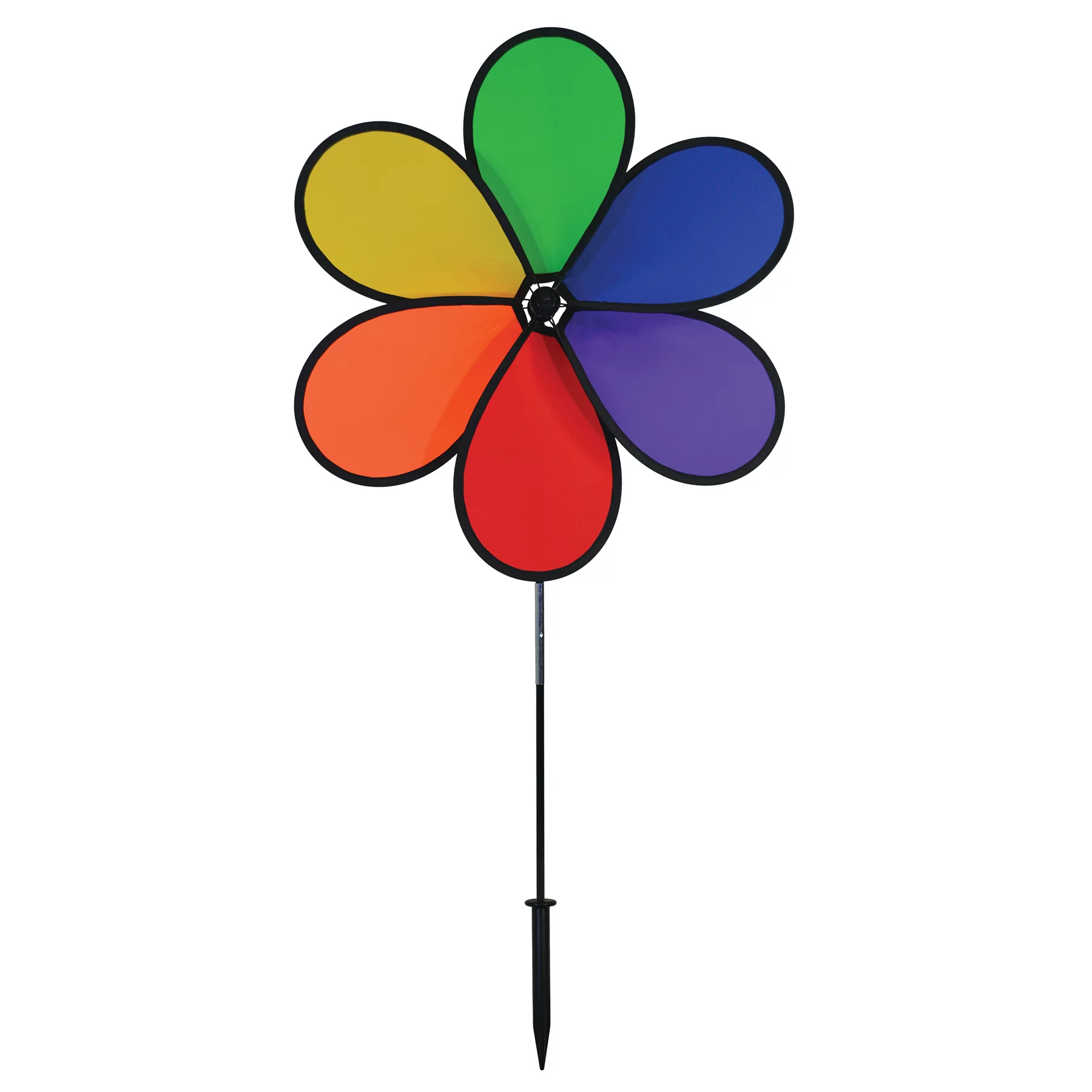 In the Breeze 2699 — 30 Inch 6-Petal Rainbow Flower Spinner - Large Wind Spinner for your Yard or Garden