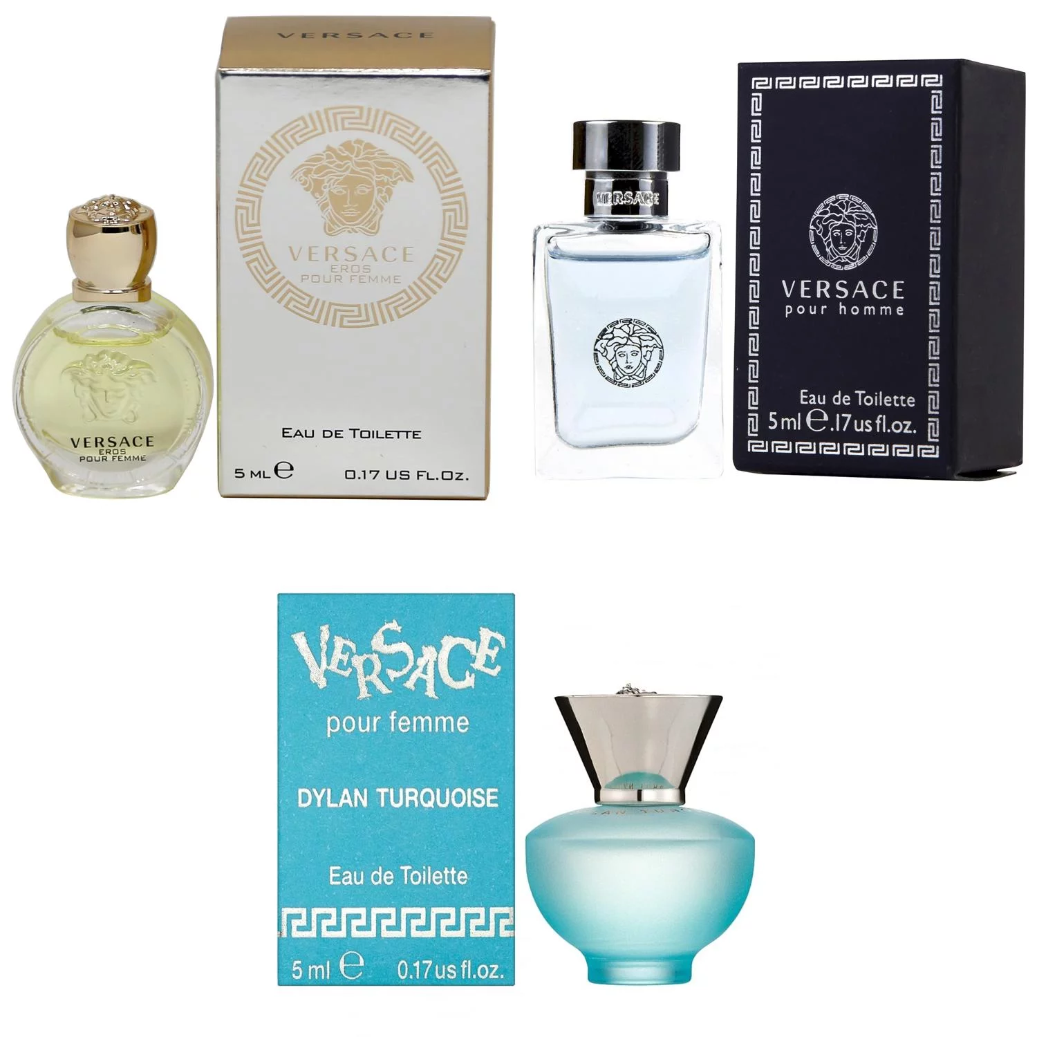 Versace Eros Women EDT, Pour Homme EDT, Dylan Turquoise Femme  - 5ml 3PK Kit