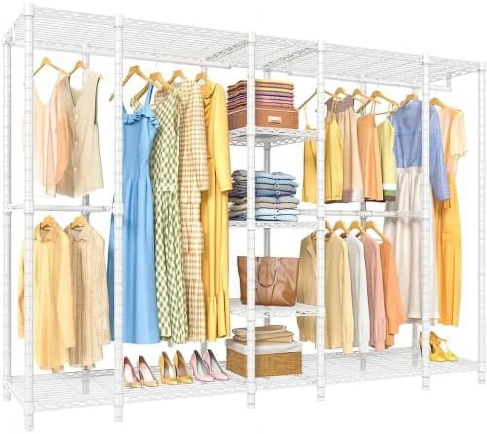 xrboomlife V50 Wire Garment Rack Heavy Duty   Large Portable Wardrobe Rack Freestanding Clothing Rack Clothes  Organizer Closet for Bedroom  89.8"Lx15.7"Wx76.4"H  Max Load 130