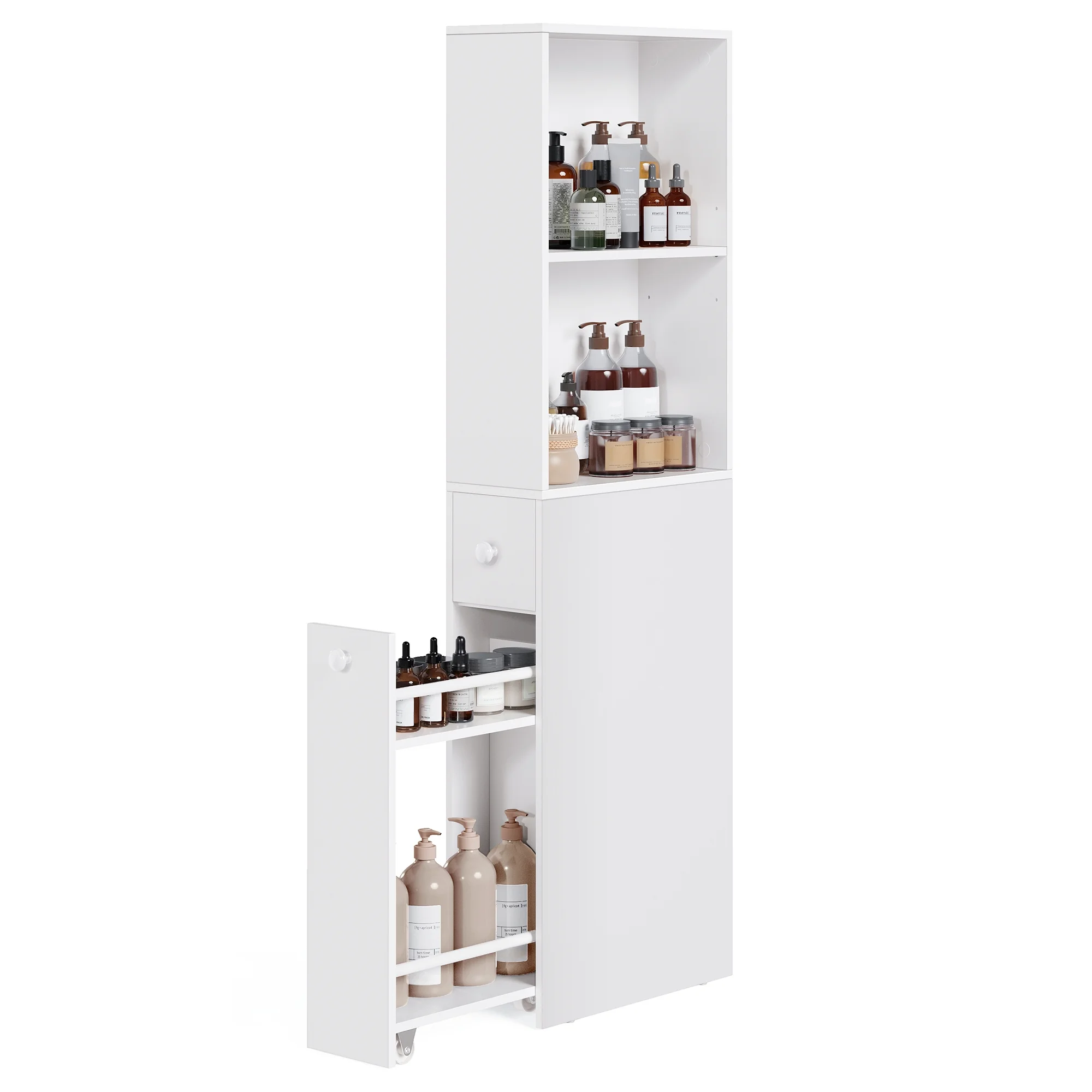 Slim Bathroom Storage Cabinet Engineered Wood, White
