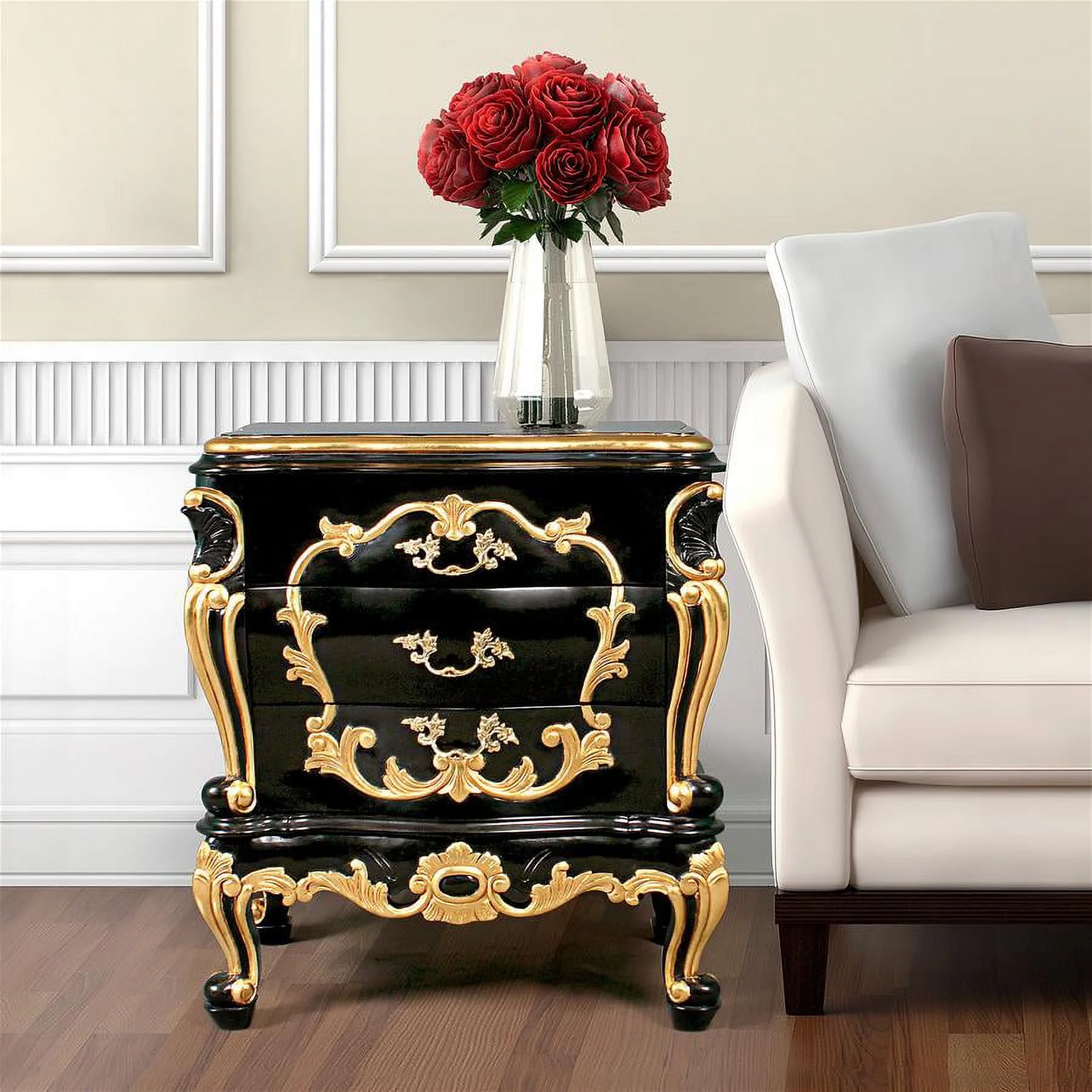 Design Toscano Viennese Rococo Mahogany Nightstand Side Table