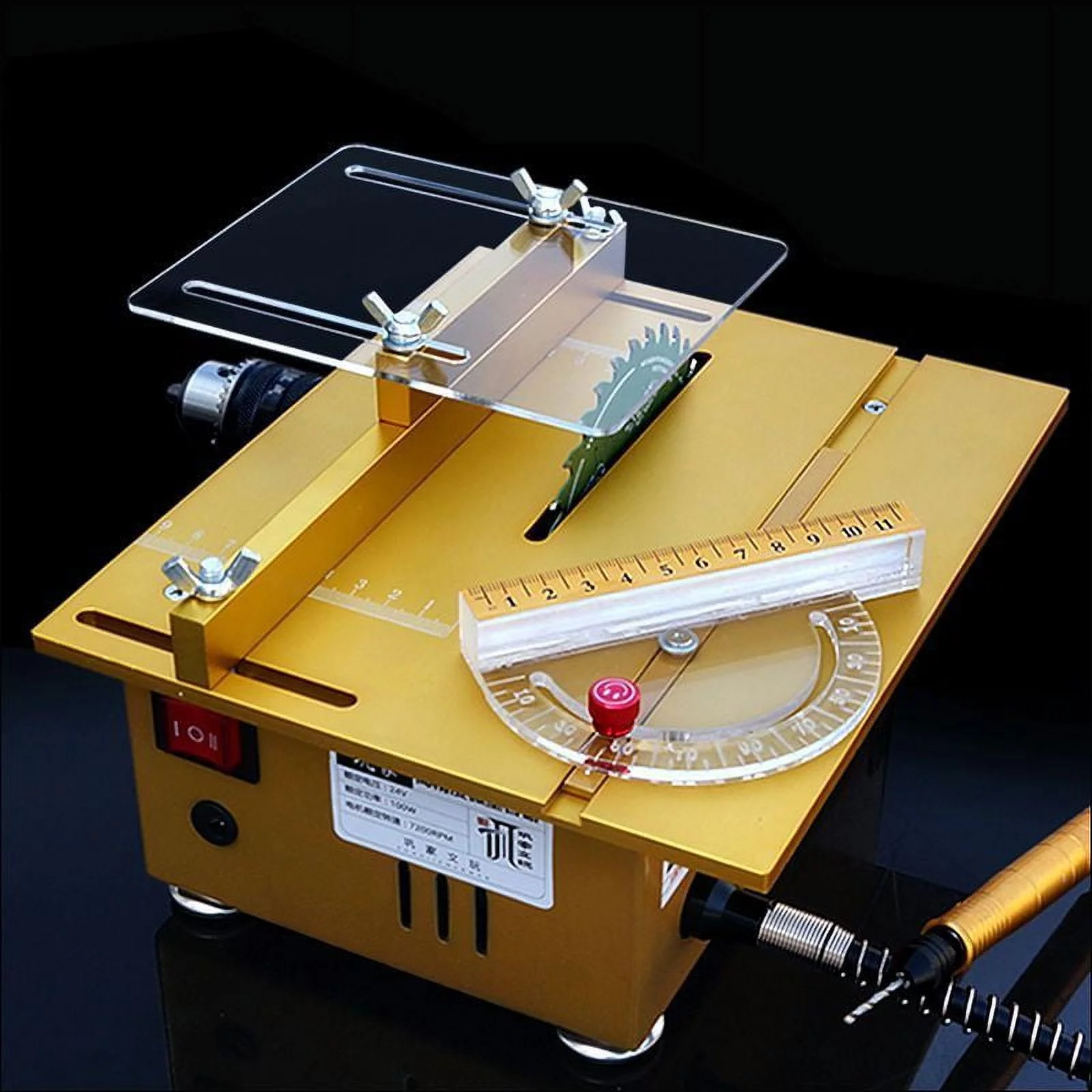 Multifunction Mini Table Saw Handmade Woodworking Bench Lathe Electric Polisher Grinder Cutting Machine with Sliding Ruler - Complete Configration