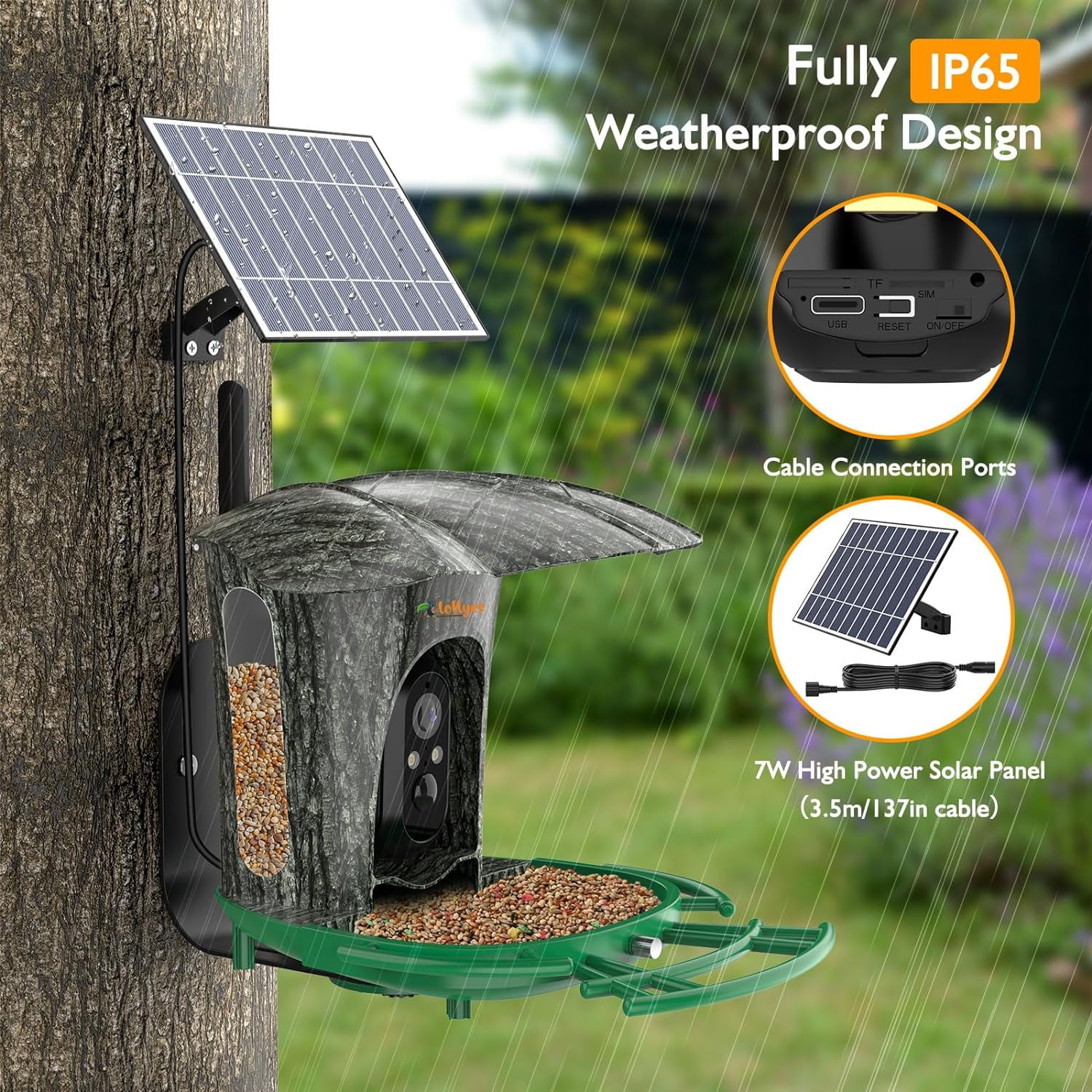 Smart Bird Feeder Camera with 64G Card, 1080P HD Identify Bird Species, Hummingbird Feeder, Bird House with 7W Solar Panel for Wild Bird Watching, Outdoor, Garden, Bird Lover
