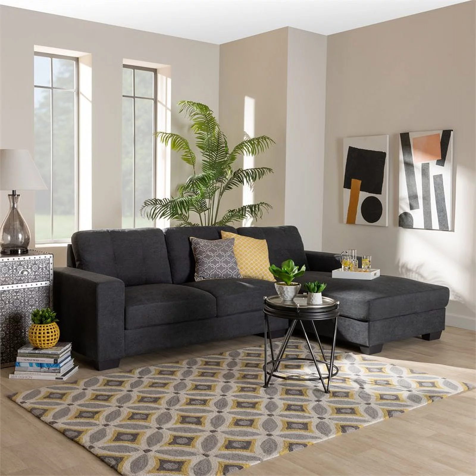 Bowery Hill Dark Grey Sectional Sofa with Right Facing Chaise