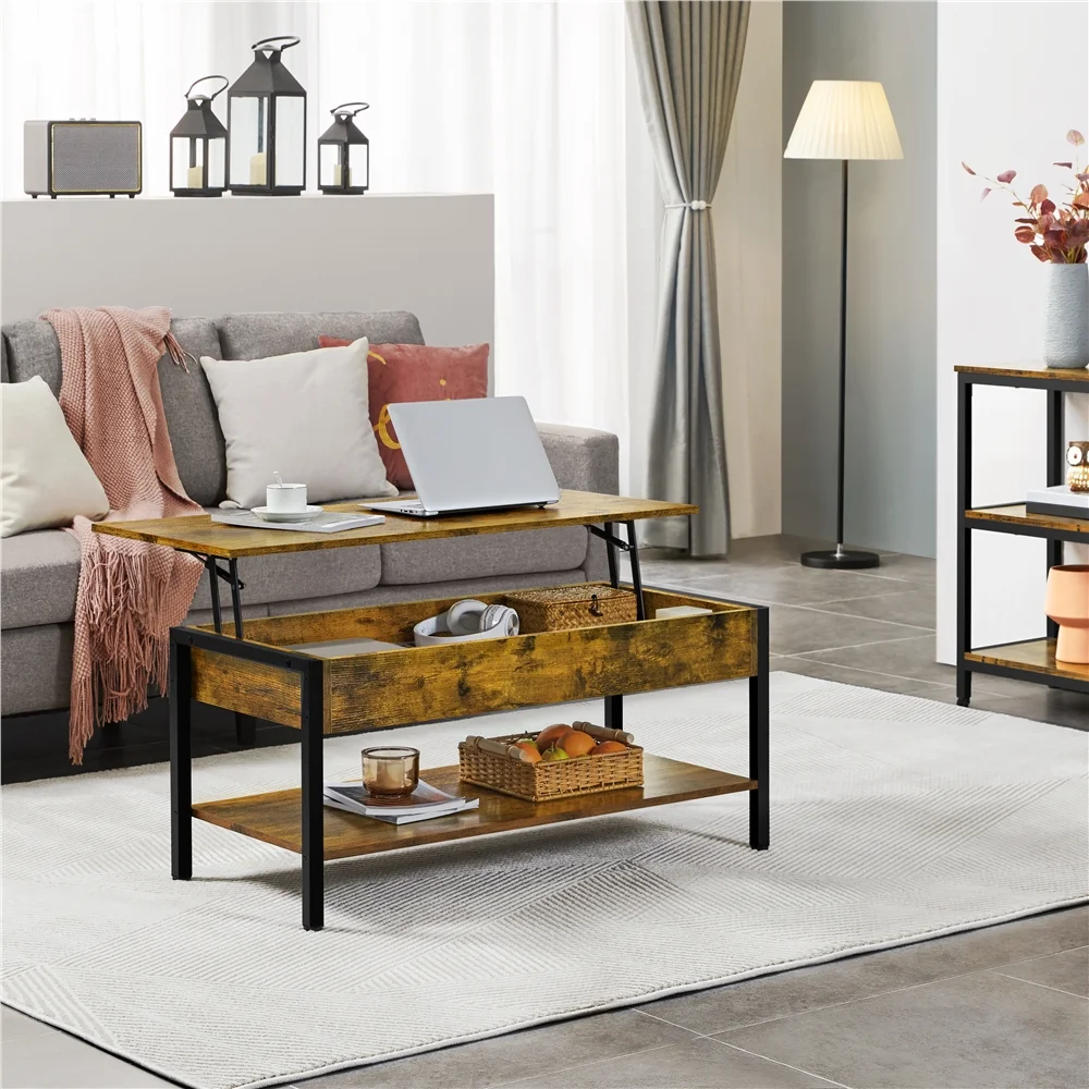 Topeakmart Large Wood Lift Top Coffee Table with Hidden Compartment, Rustic Brown