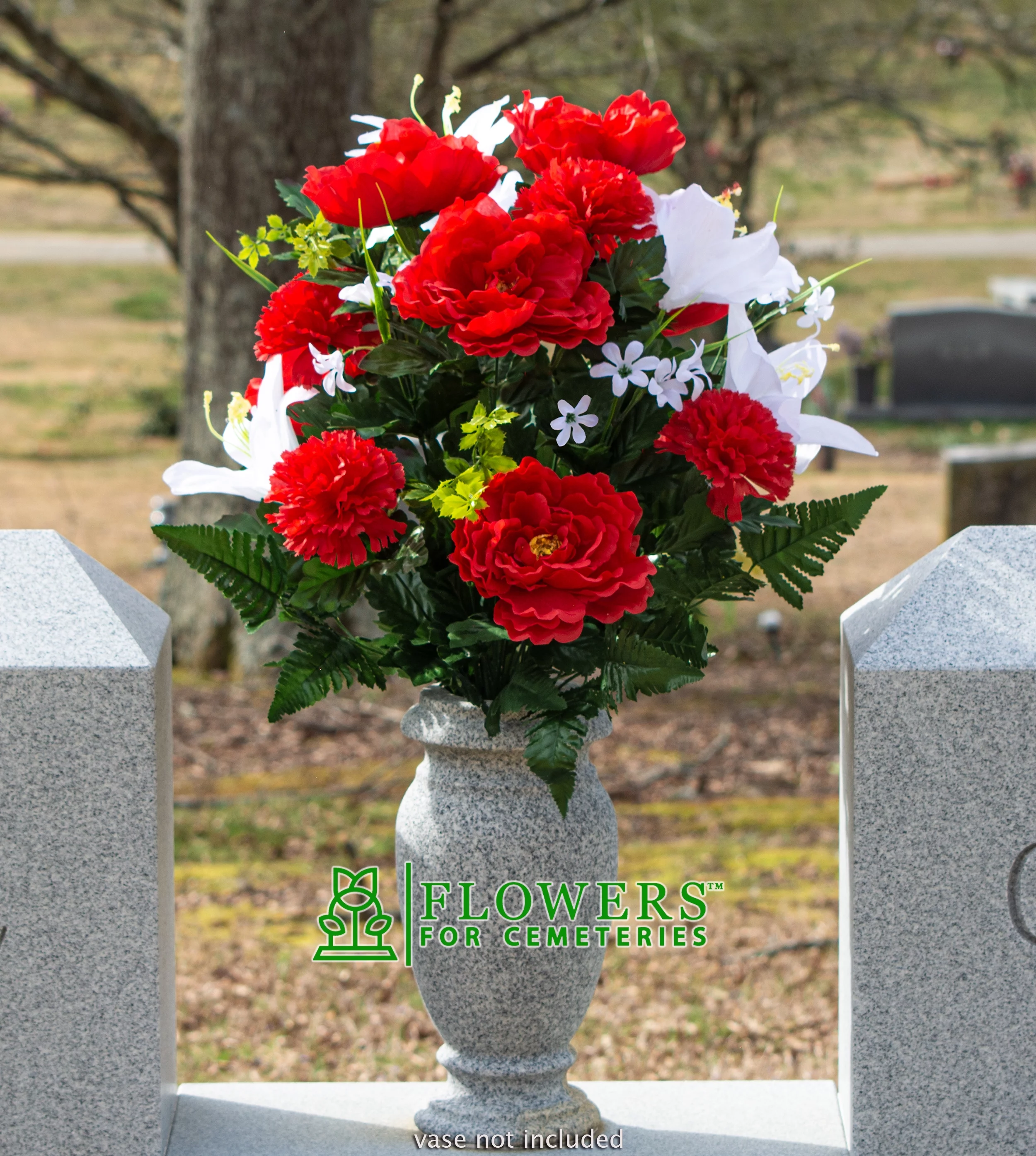 Sympathy Silks Artificial White Lily/Red Peony/Red Carnation Bouquet 24