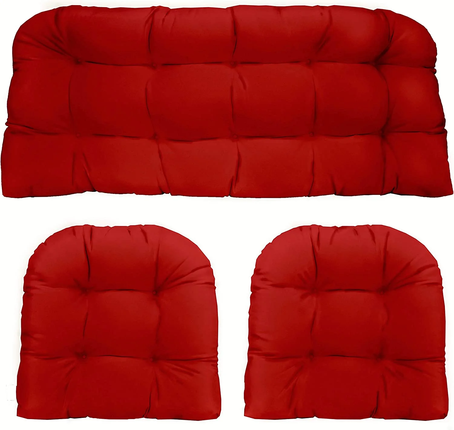 3 Piece Tufted Wicker Settee  Chair Cushion Set | Indoor/Outdoor All Weather ester Fabric | Reversible | 1 Loveseat 41” X 19