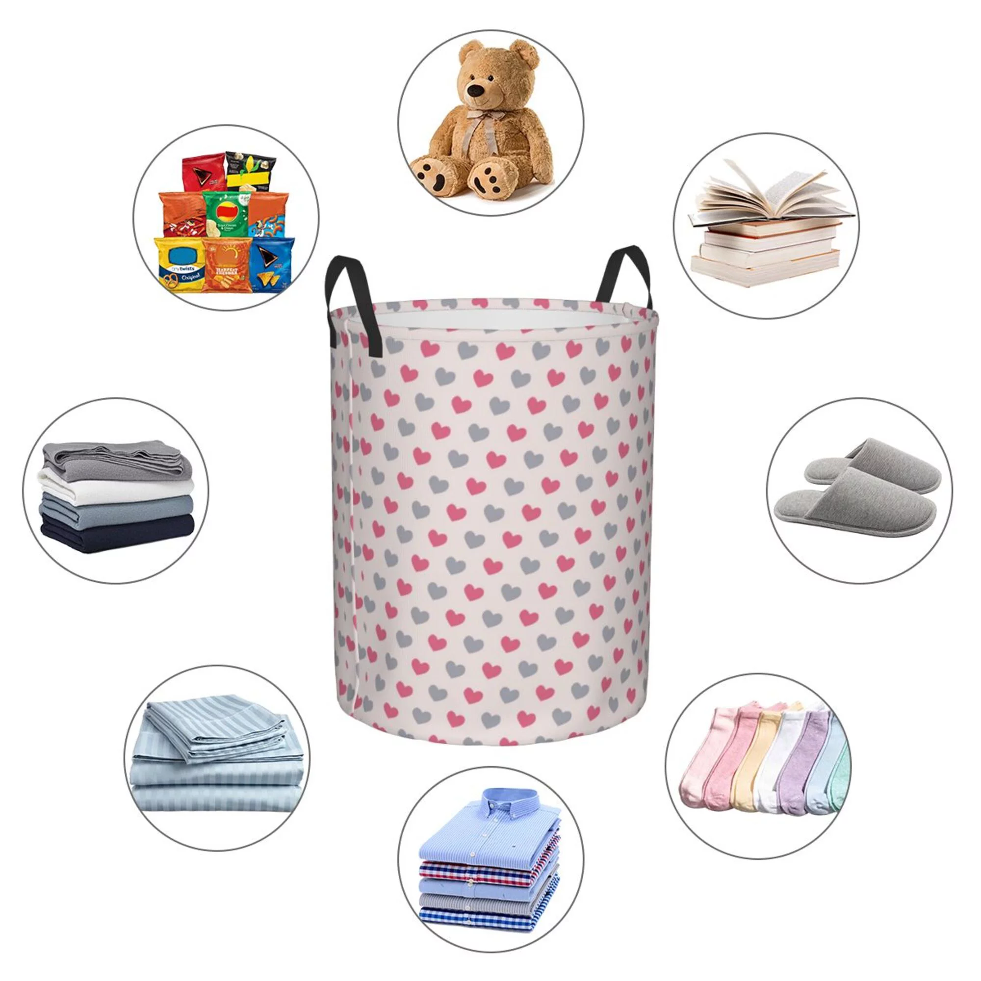 ZICANCN Rose Heart Pink Laundry Basket Organizer , Dirty Clothes Hamper for Bathroom Kids Girls Boys Laundry Hamper Small