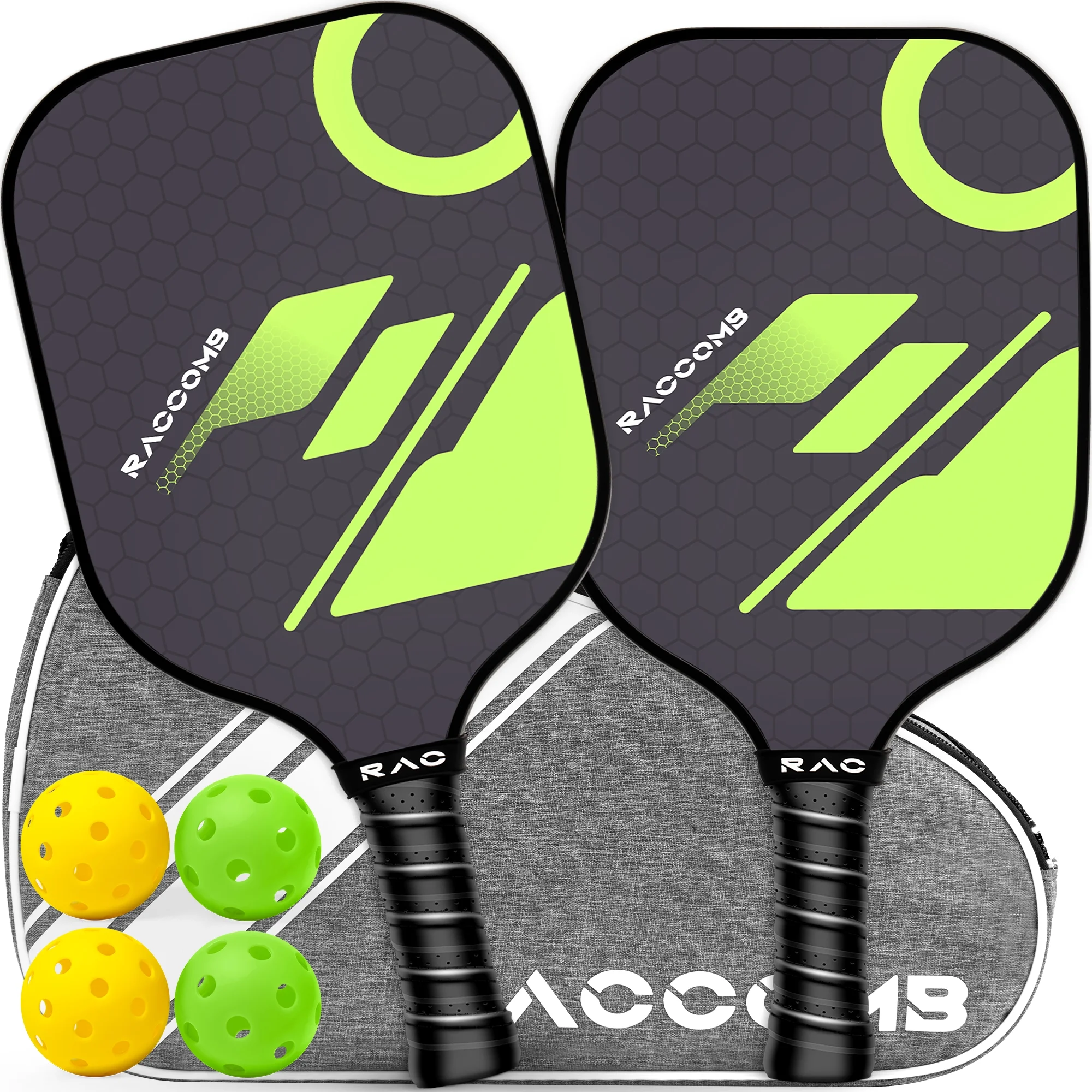 RACCOMB Pickleball Paddles, Carbon Fiber Pickleball Paddles Set of 2 for All Levels, 8.1oz, USAPA Approved, Anti-Slip