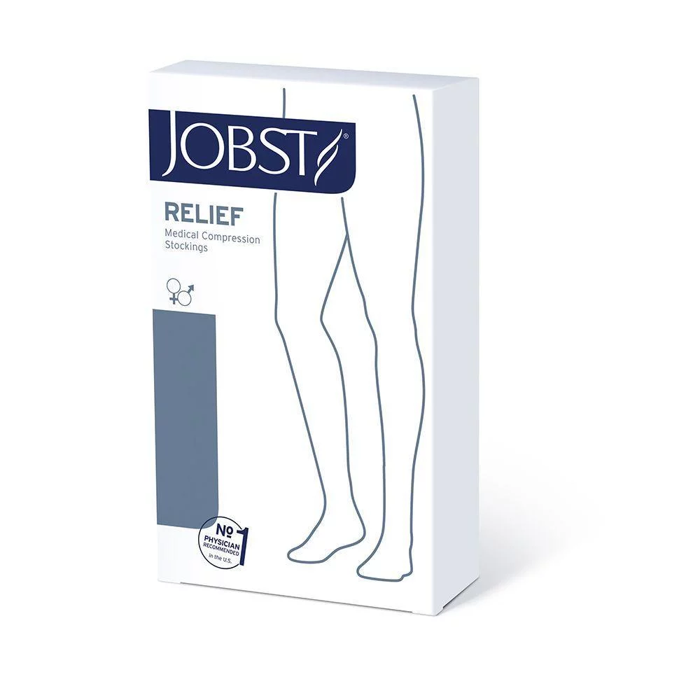 JOBST Relief 30-40 mmHg Compression Stockings, Thigh High Silicone Band, Closed Toe, Beige, Small