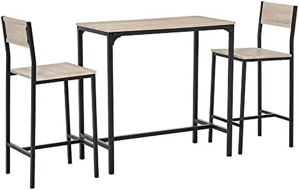 TJUNBOLIFE 3 Piece  Table and Chairs  Industrial Dining Table Set for 2  Counter Height Kitchen Table with  stools  Breakfast Table Set for 2 for Small Space  Natural