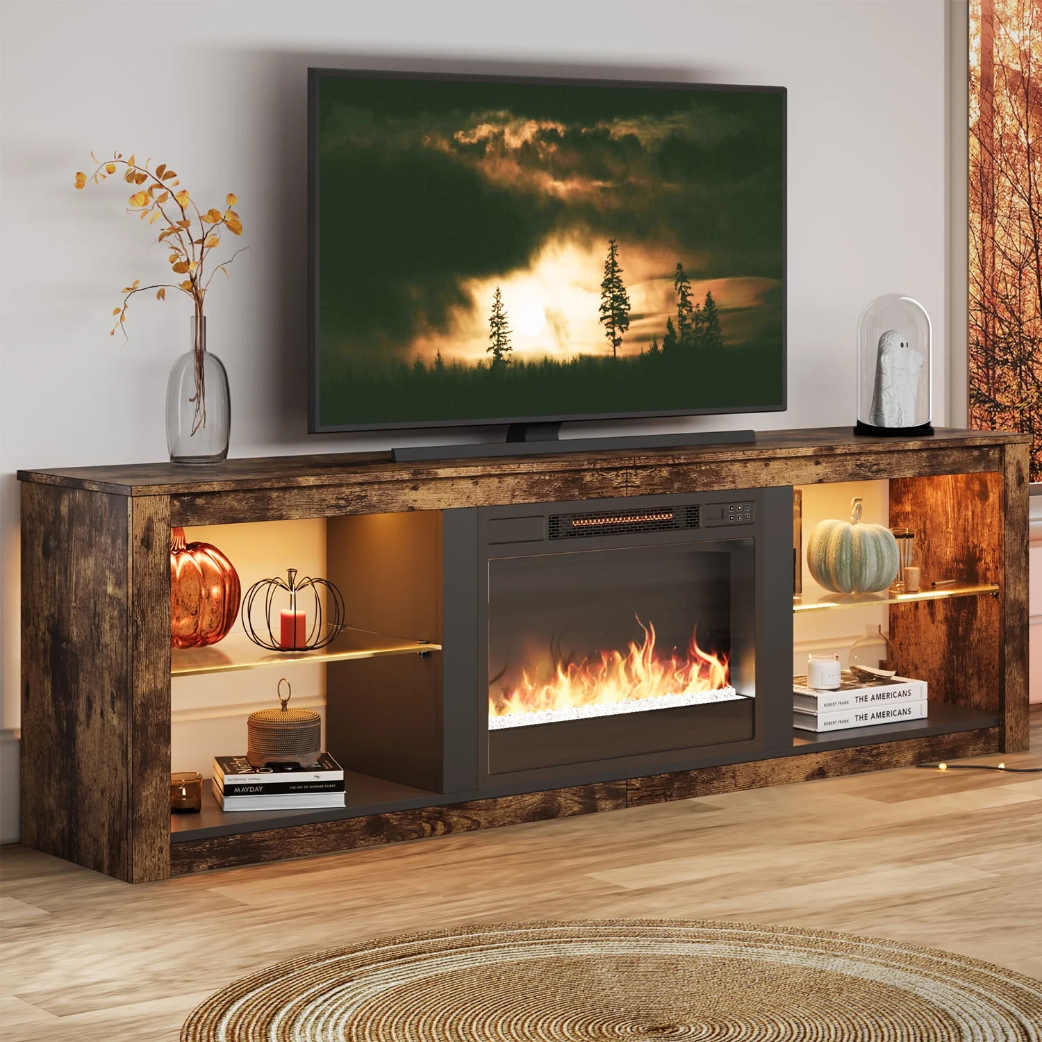 Bestier Fireplace TV Stand with LED Lights for TVs up to 75