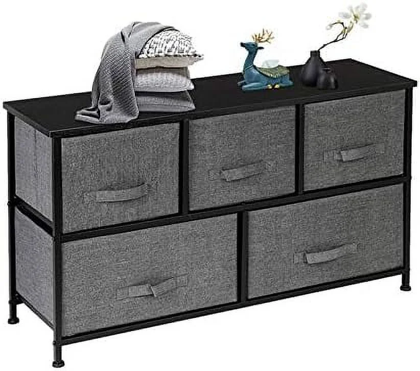 GVJMTKP 5 Drawer Dresser Organizer  Fabric Dresser  Tower  2-Tier Wide Closet Dresser  Multi-use Organizer Unit for Closets  Bedroom  Dorm Room  Living Room  Hallway  Linen/Natural