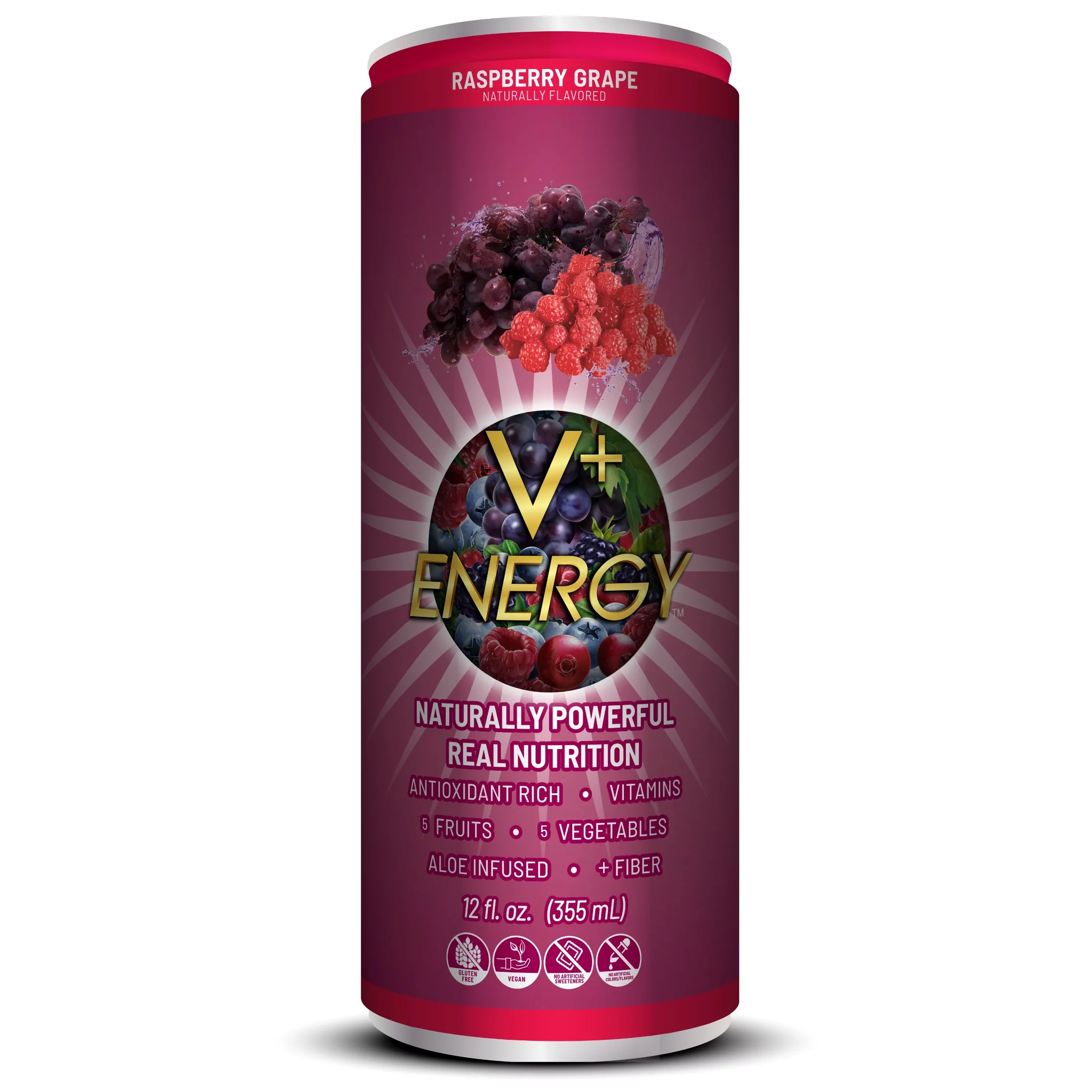 VPlus Energy Raspberry Grape Natural Energy Drink, 12 oz 4 pack cans