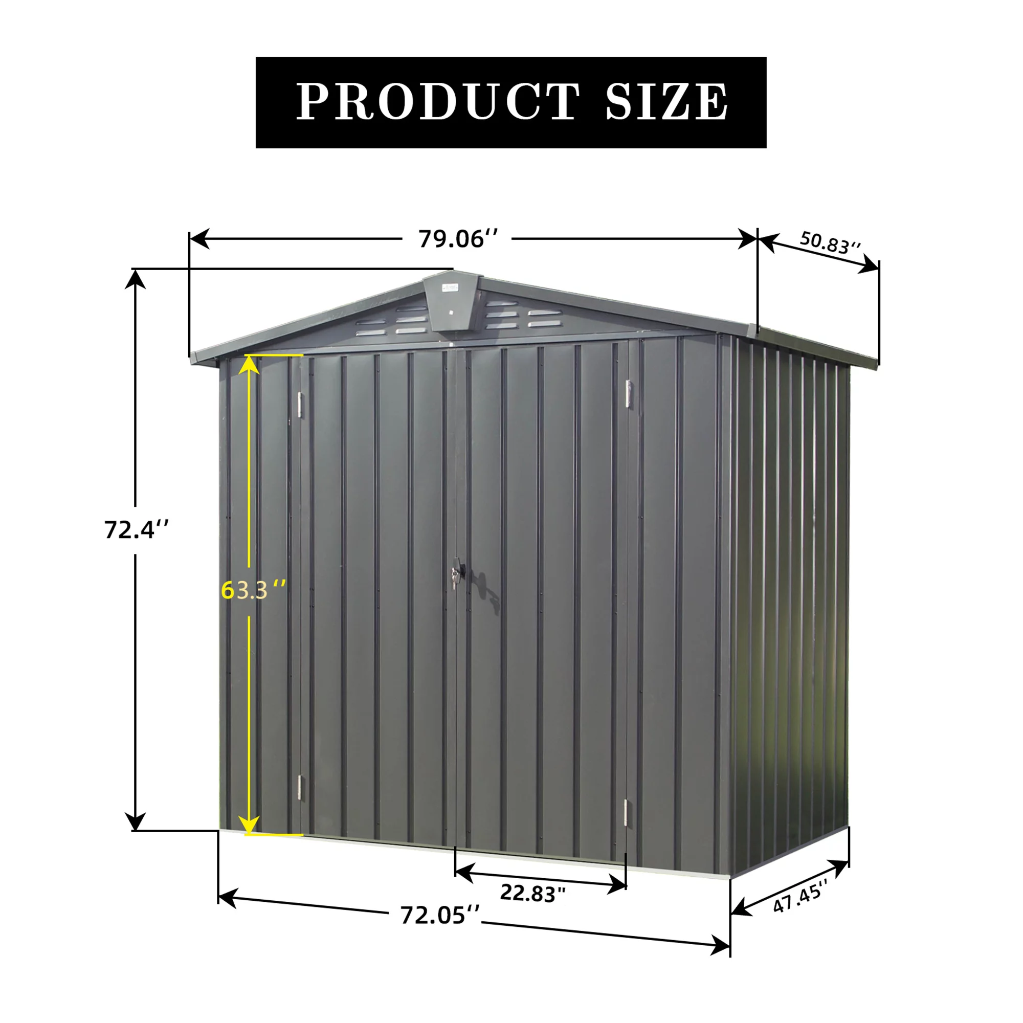 Xshelley 6x4 FT Outdoor Storage Shed, Large Storage Shed Galvanized Steel Waterproof Garden Shed with Lockable Door for Outside Tool Storage Bikes Lawnmower Barbecue Tools