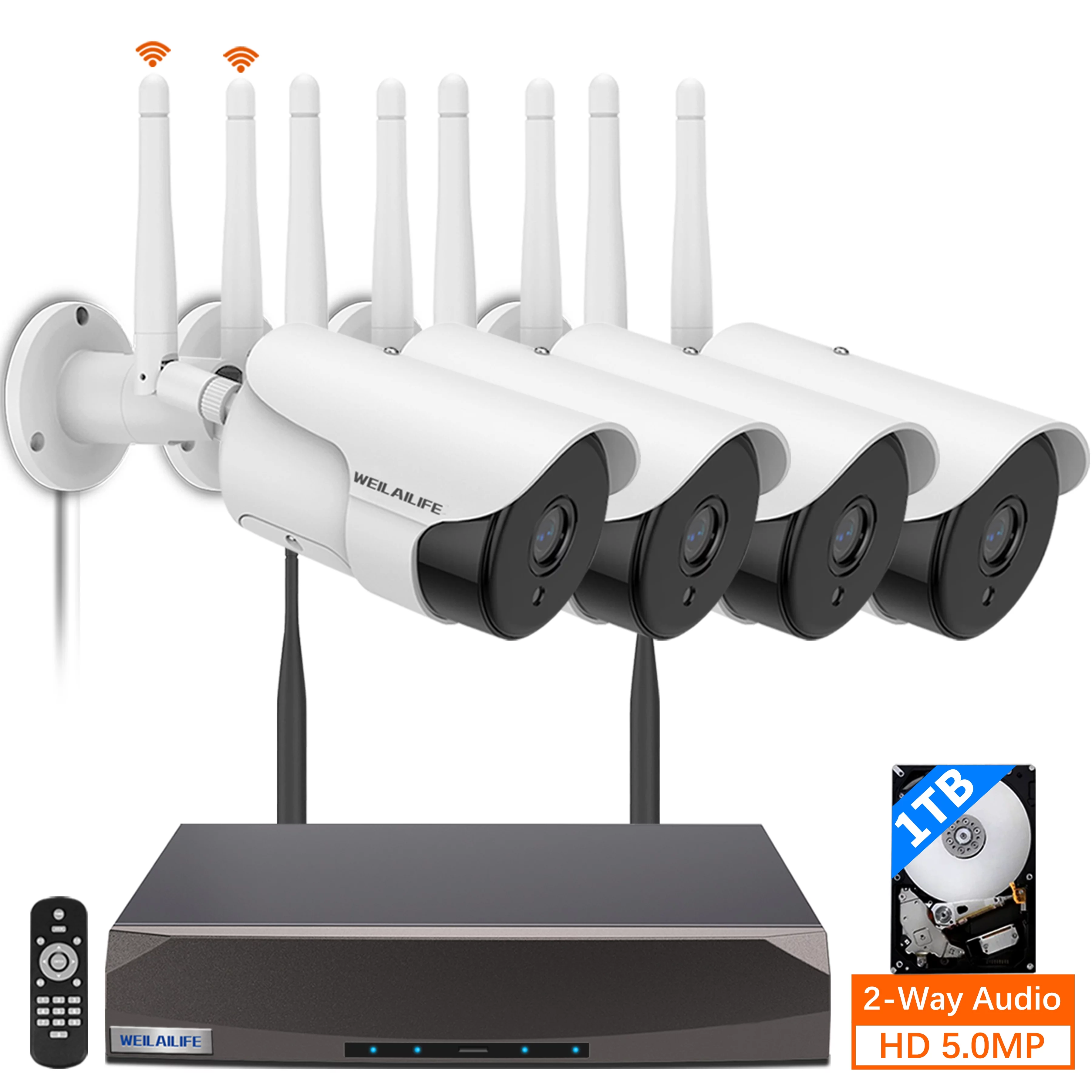 【5MP & Two-Way Audio 】Outdoor Wireless Security Camera System, WiFi  Surveillance Home CCTV Camera With Audio