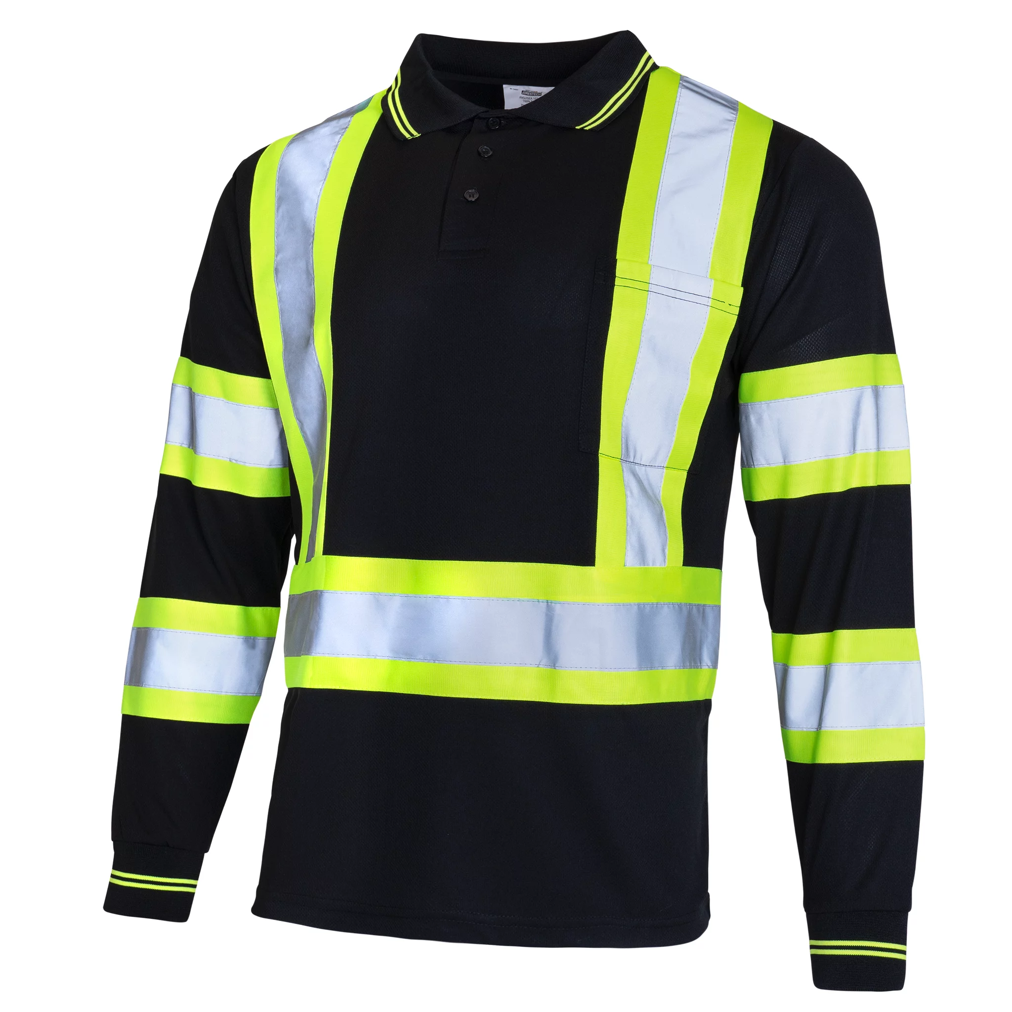 JORESTECH Hi-Vis Long Sleeve Safety Polo Shirt, ANSI Class 1 (Black, M)