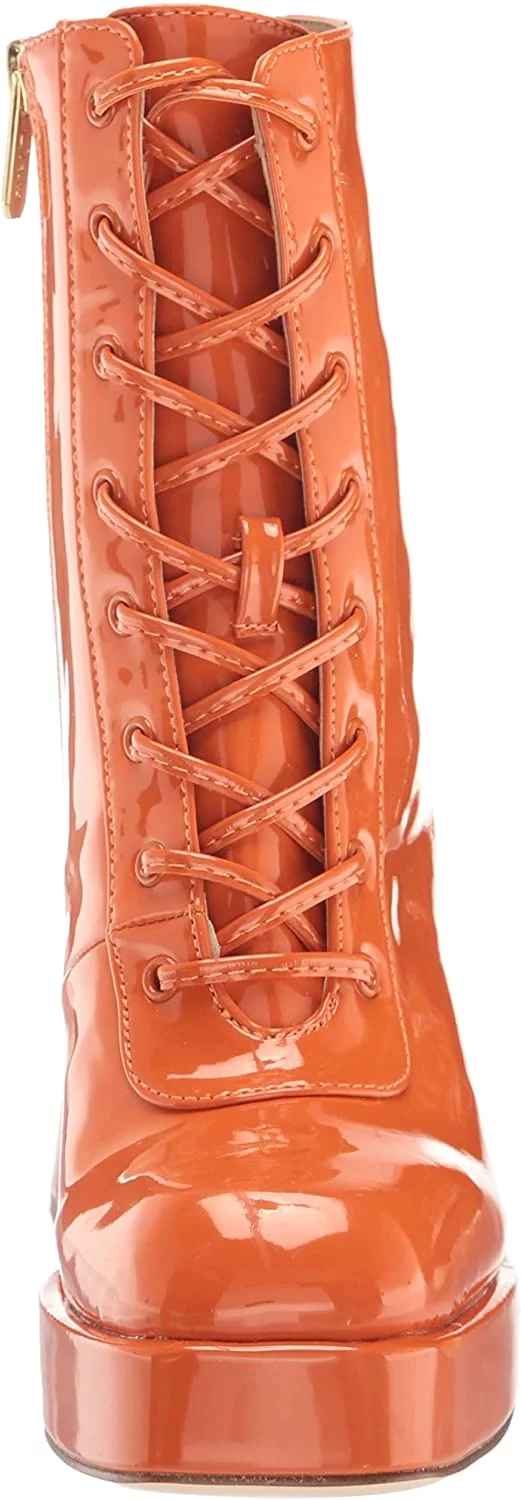 Circus by Sam Edelman Kia Orange Patent Lace Up Round Toe Chunky Block Heel Boot (Orange Patent, 6.5)