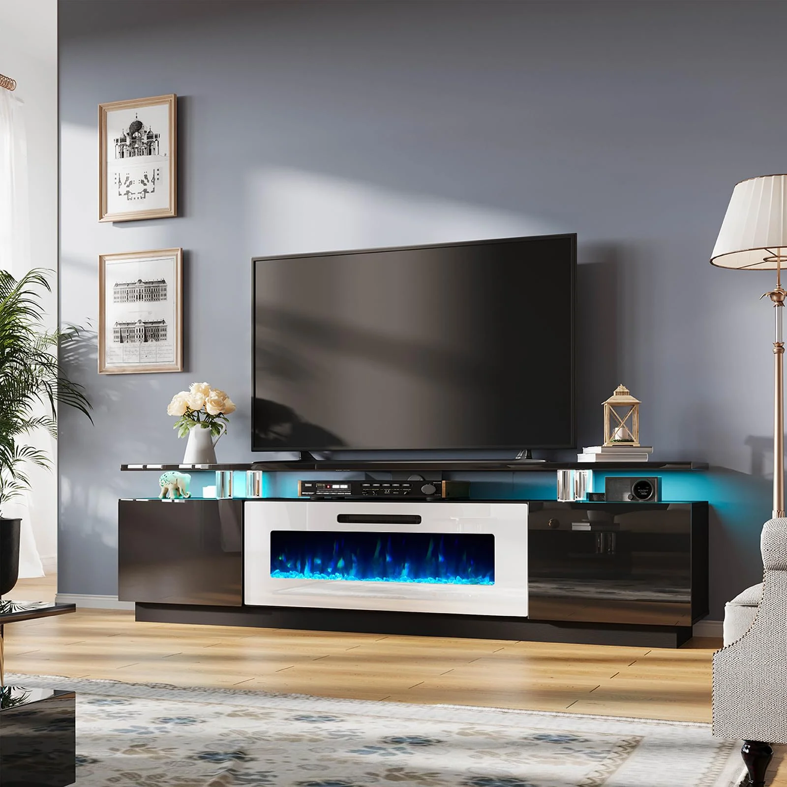 AMERLIFE 2 Tiers Fireplace TV Stand with 40