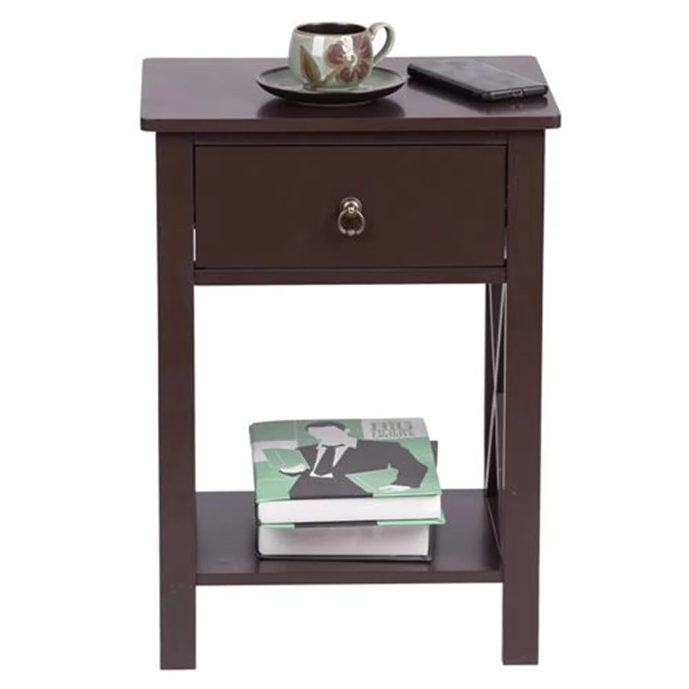 2 Tier Small End Table Modern Narrow Rectangle Sofa Side Table W/ Drawer & Storage Shelf
