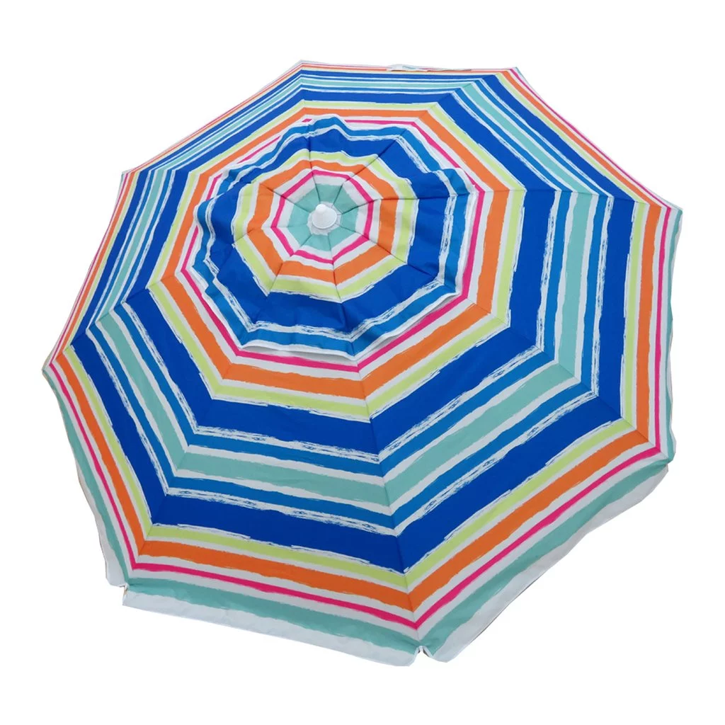 7 ft Brush Stroke Multi-Color Striped Beach Umbrella with Travel Bag
