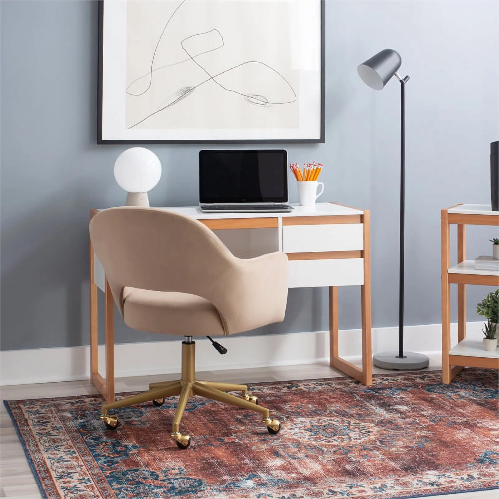 Linon Brock Wood Two Drawer Desk in White and Natural