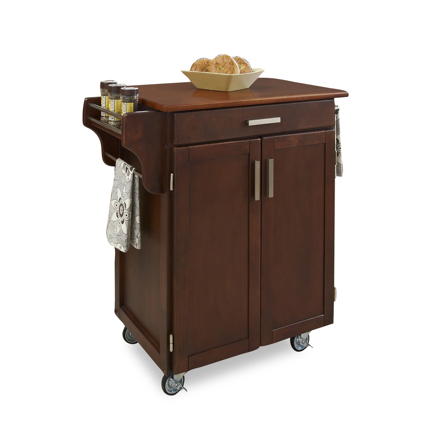 Homestyles Cuisine Cart Wood Kitchen Cart in Brown