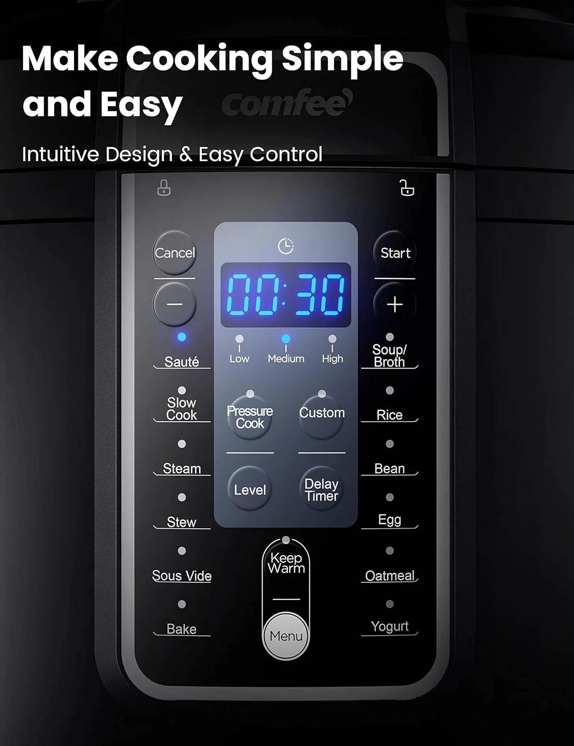 9-in-1 Electric Pressure Cooker 14 Presets Instant Multi Cooker Olla de Presion Non-Stick Pot Yogurt Maker Rice Cooker Slow Cooker Sauté Steamer 6 Quarts Black, Aluminum