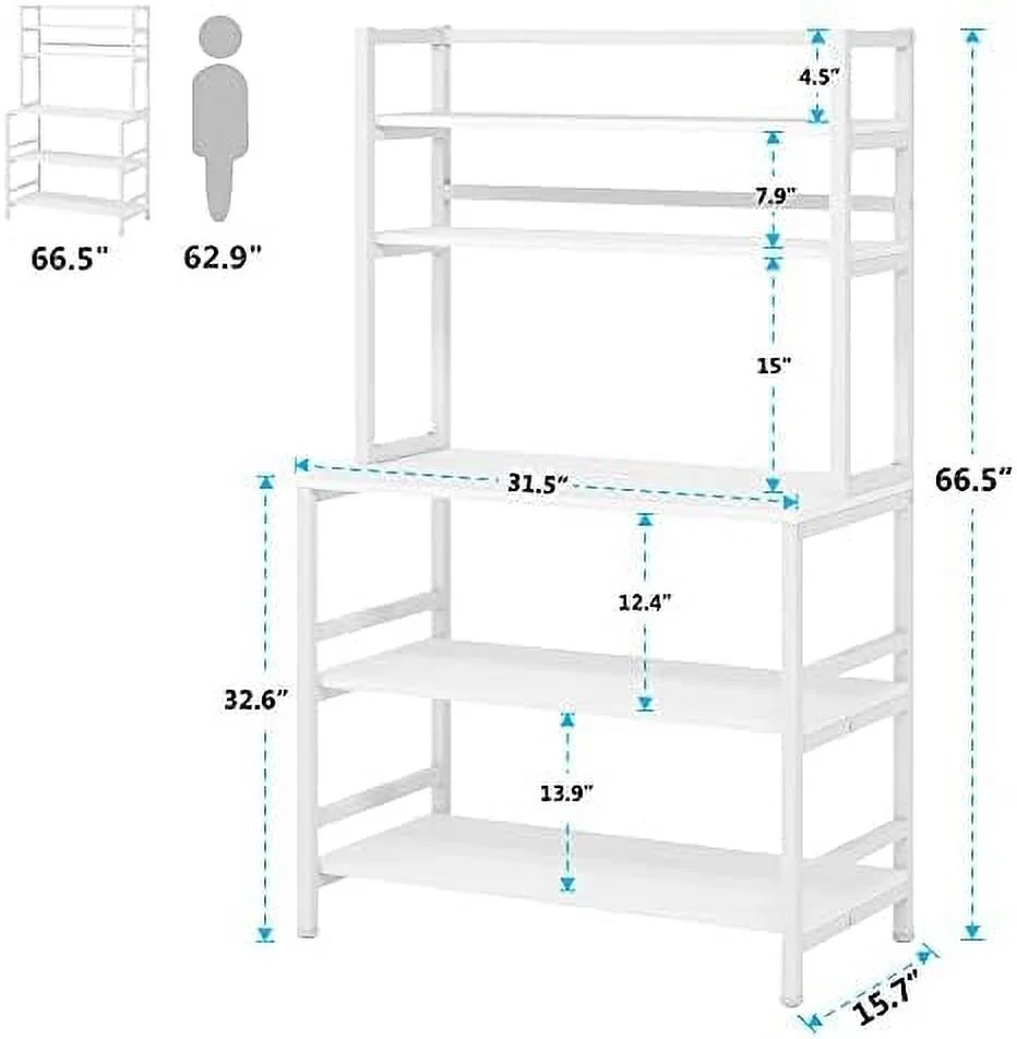 ZWNLKQG Kitchen Bakers Rack with  and Hutch  5-Tier Kitchen Microwave Cart Stand Rack  Free Standing Industrial Kitchen Utility   (White)