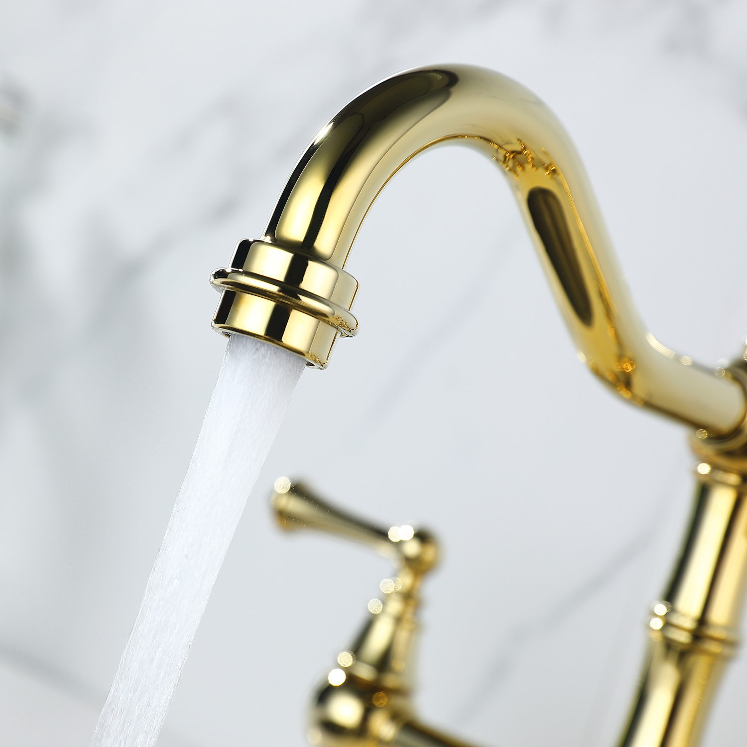 YLtoohoom Bridge Dual Handles Kitchen Faucet With Pull-Out Side Spray in