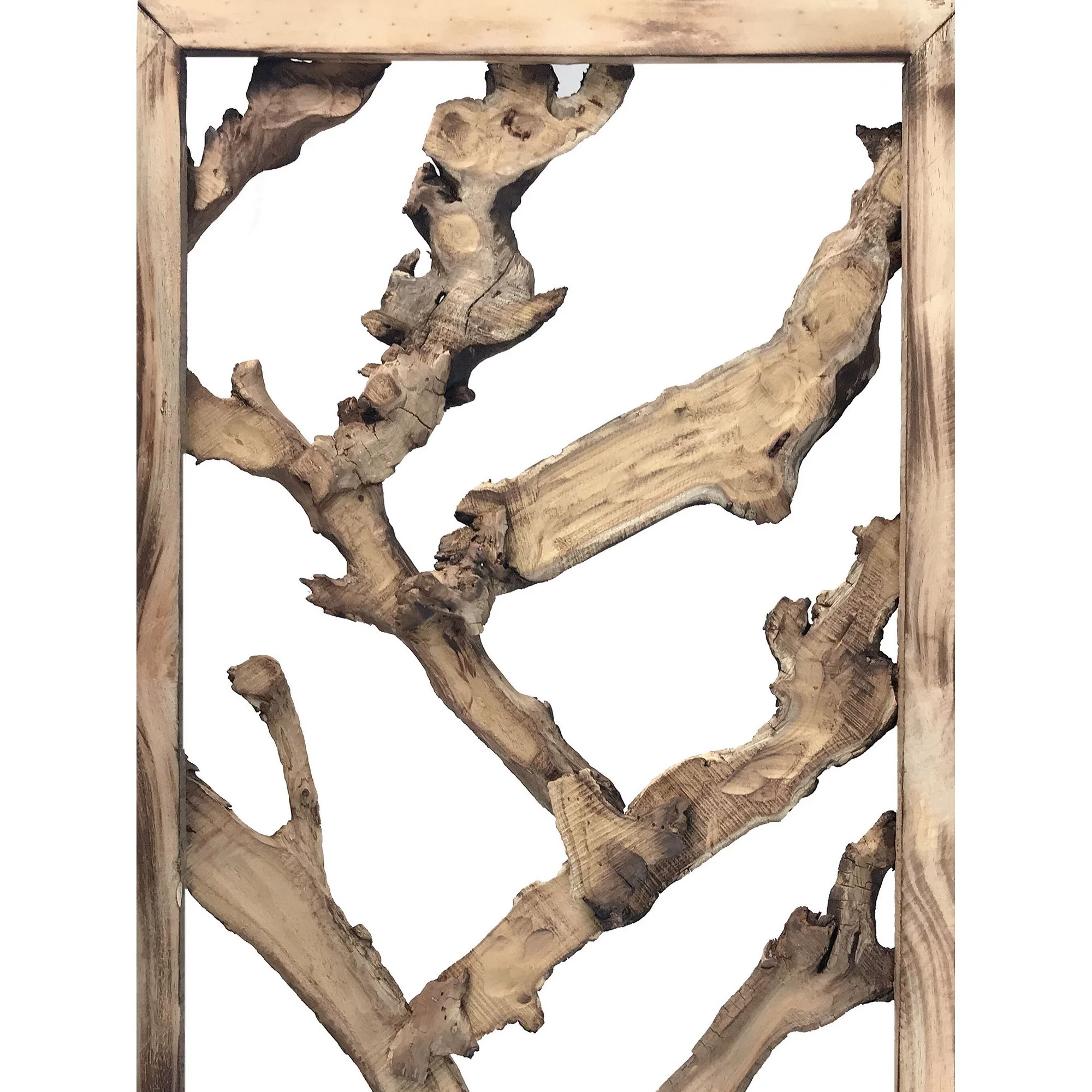 Benjara 72 Inch 3 Panel Screen Divider, Rustic, Mulberry Branch Design, Brown