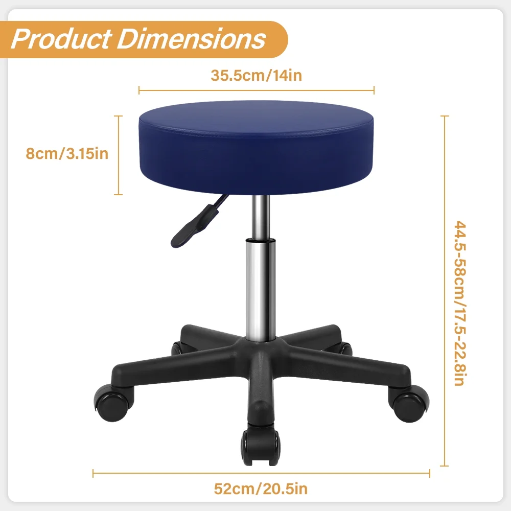 KKTONER Adjustable Rollling Stool with Wheels Round Swivel Stools Chair with Black Base for Drafting Work SPA Salon Massage in Blue