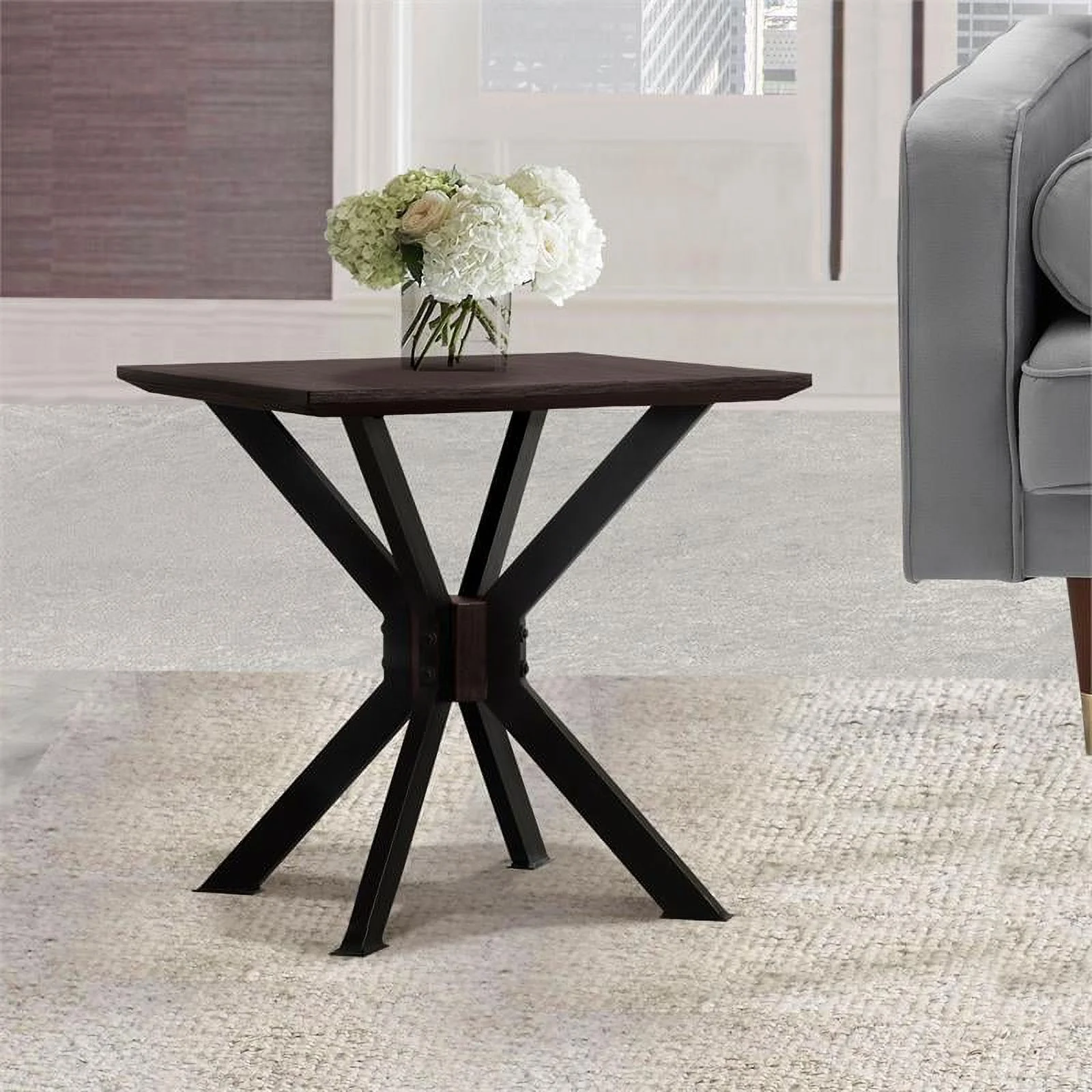 Allora Modern Wood End Table in Brushed Coffee Bean Brown/Black