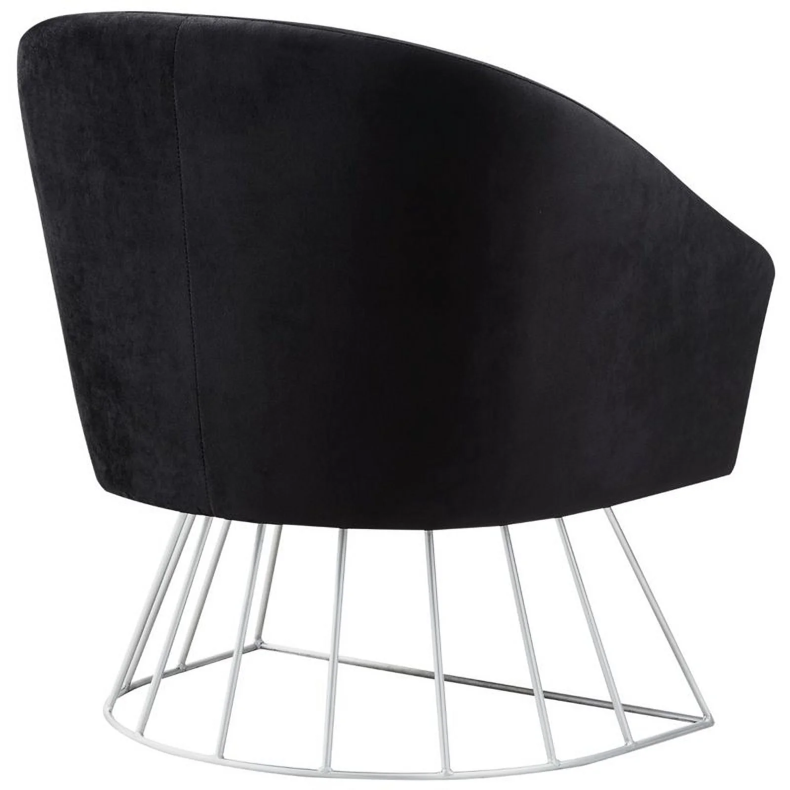 Maklaine Tufted Velvet Barrel Back Accent Chair in Black/Chrome