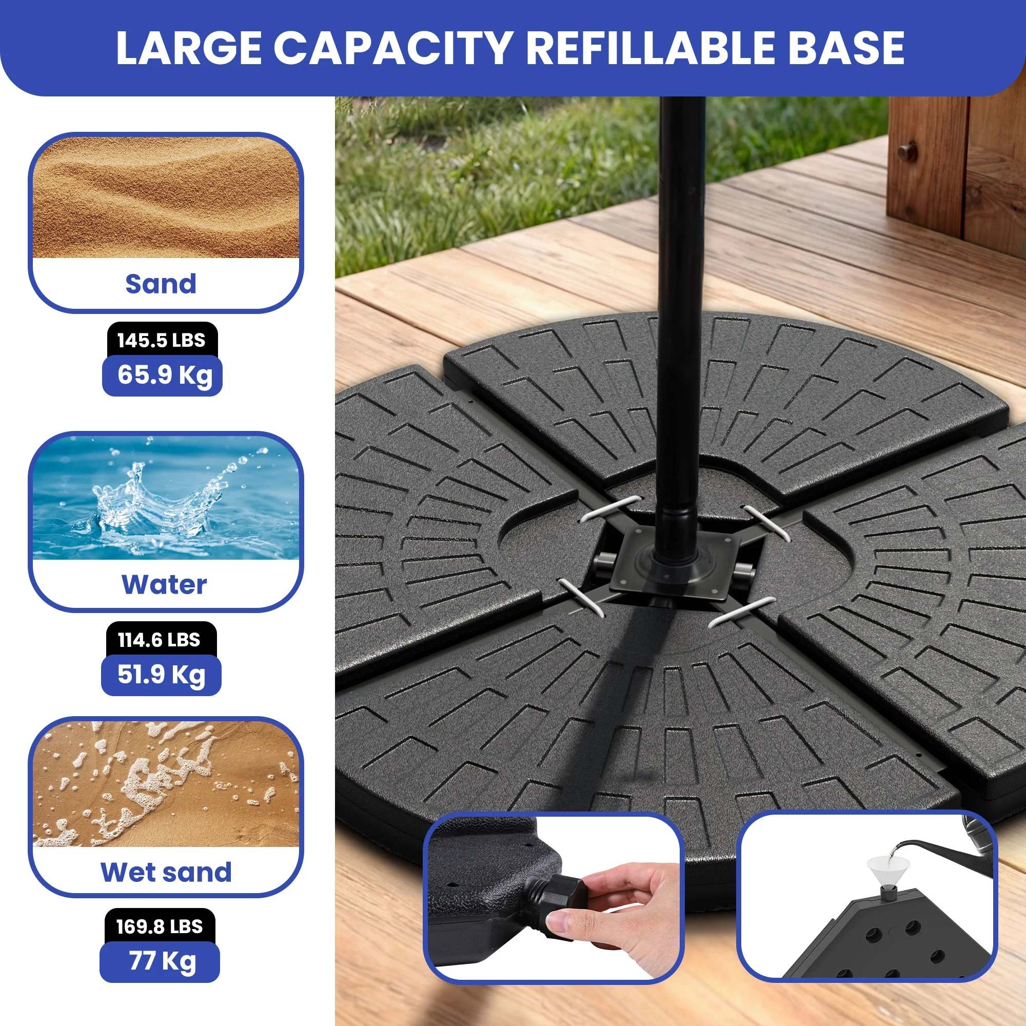 ModFusion 4-Piece Round Patio Umbrella Base Plate Set with Easy-Fill Spouts, Fills up to 110 lbs