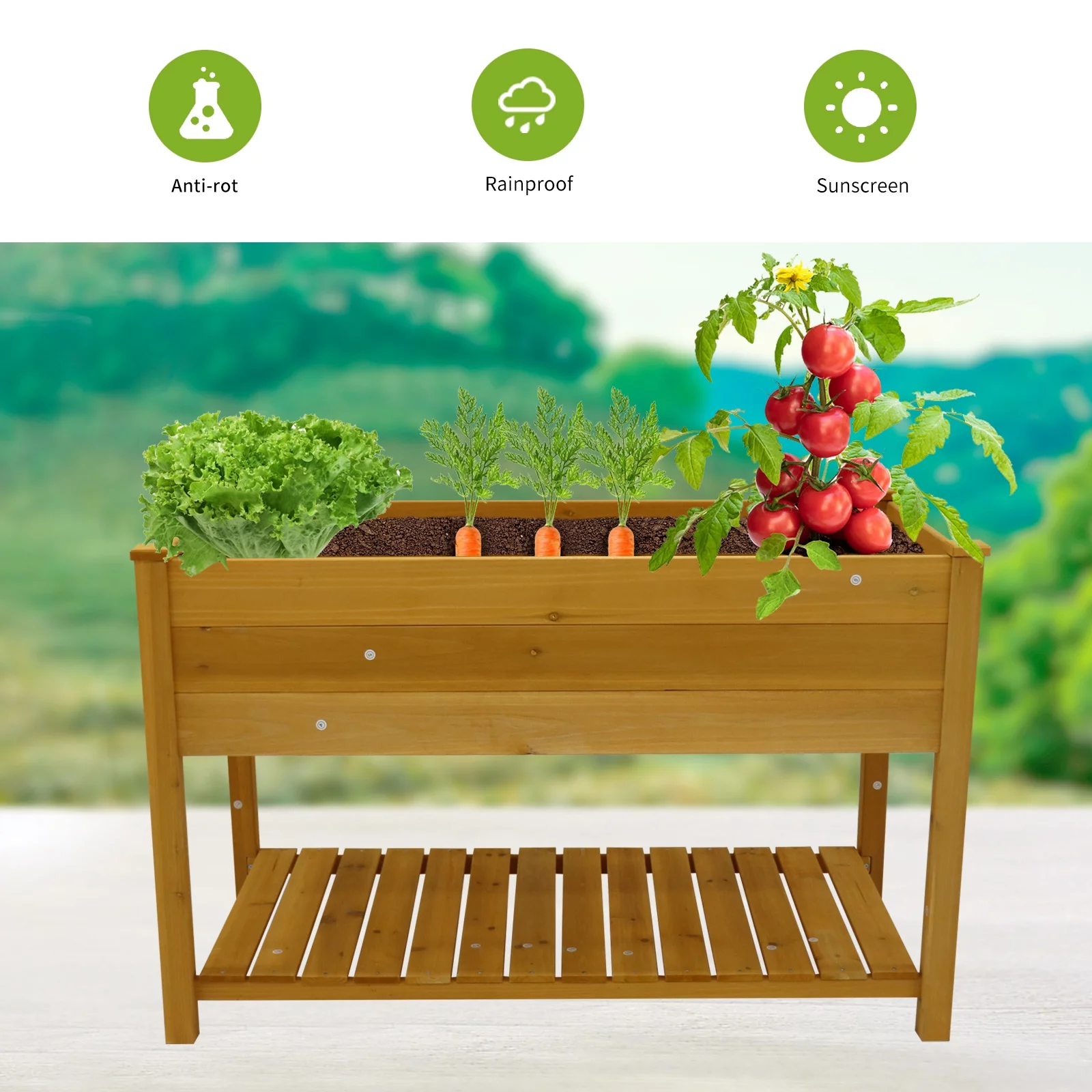 Aixvx Raised Garden Bed Planter Box with Legs & Storage Shelf Wooden Elevated Vegetable Growing Bed for Flower/Herb/Backyard/Patio/Balcony 48.5x30x24.4in