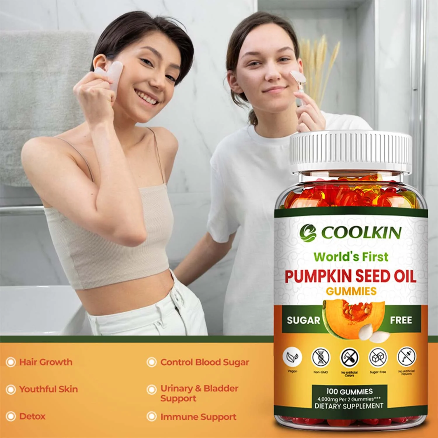 Coolkin PUMPKIN SEED OIL Gummies - Prostate,Urinary Tract Health,Hair Growth Promotion(30/60/100pcs)