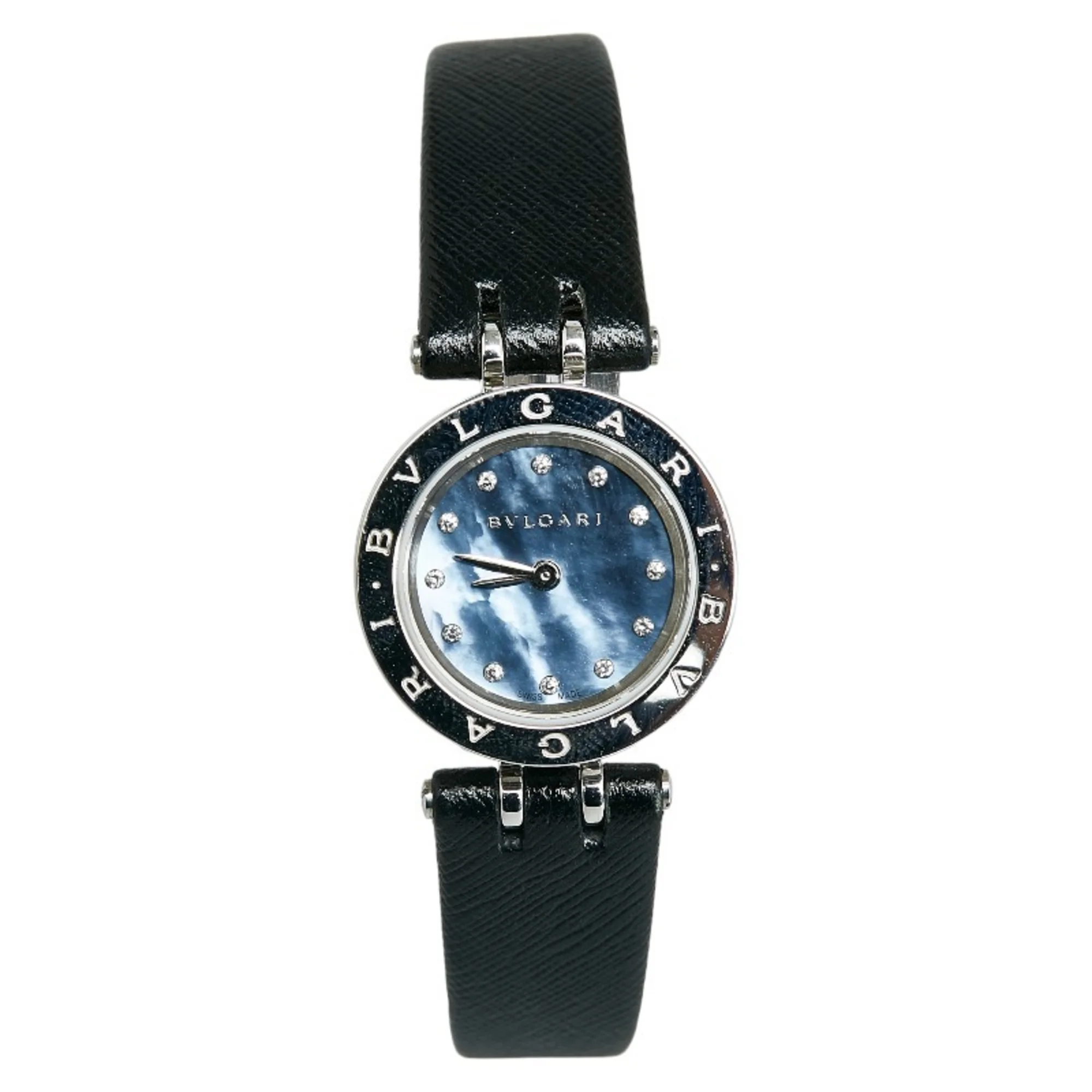 Pre-Owned Bvlgari B Zero One Shell Diamond Watch BZ23S Quartz Navy Dial Stainless Steel Ladies BVLGARI (Good)