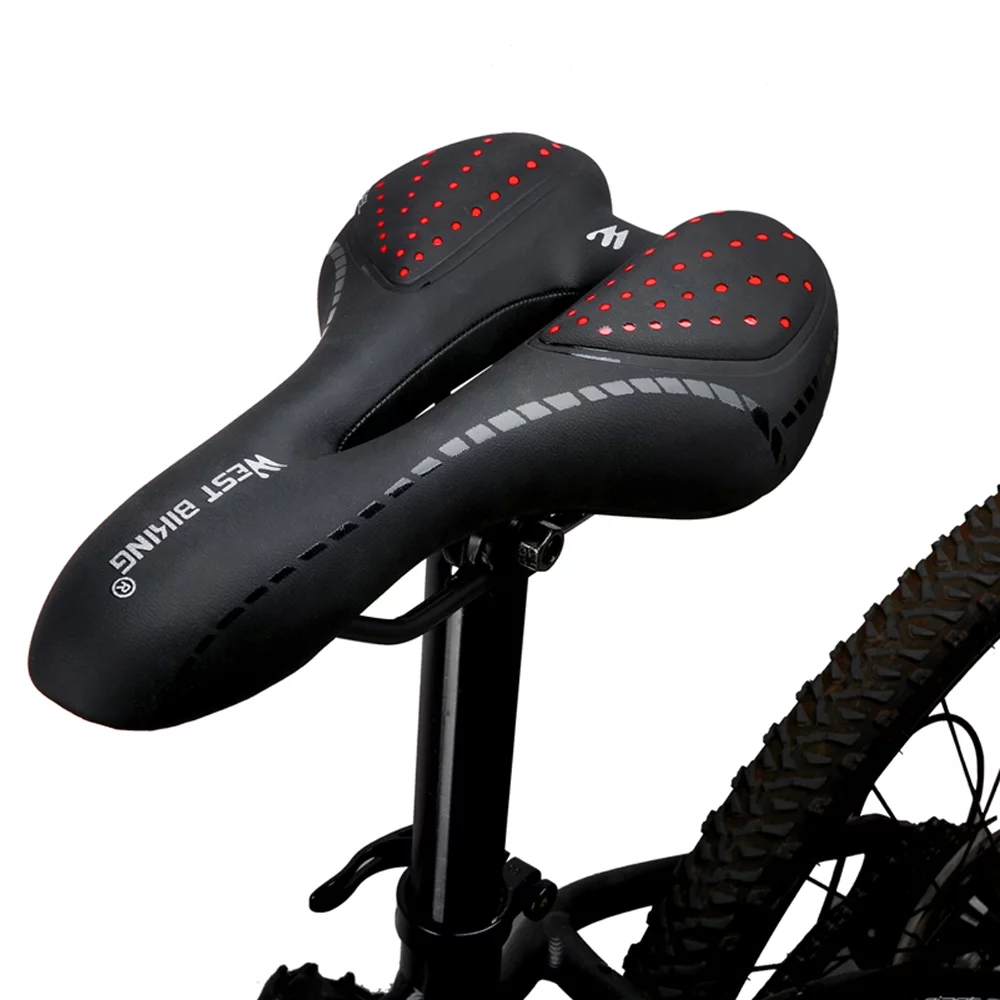 WEST BIKING Saddle Breathable PU Leather Hollow Cushion Comfortable Road MTB Bike Saddle + Polyurethane Shockproof