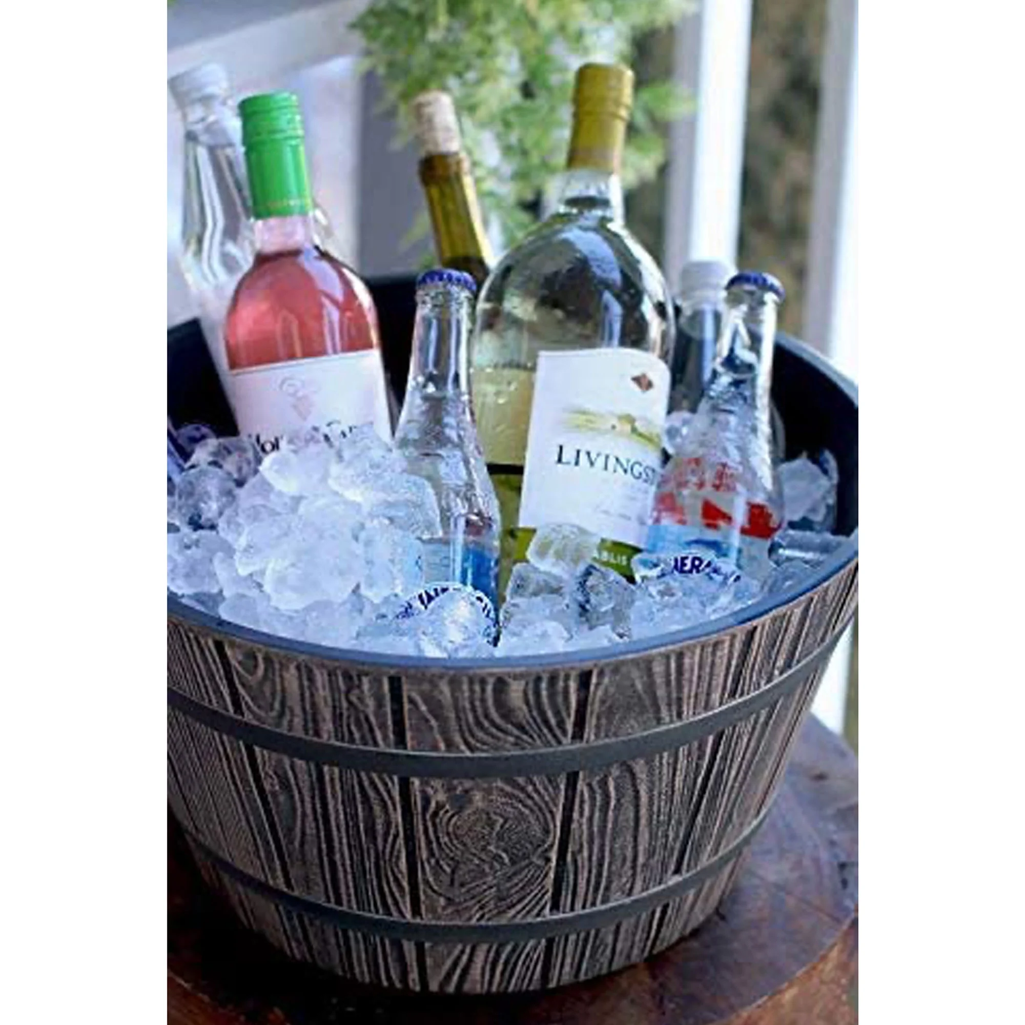 HC Companies 16 Inch Aged Wooden Oak Round Whiskey Barrel Planter (3 Pack)