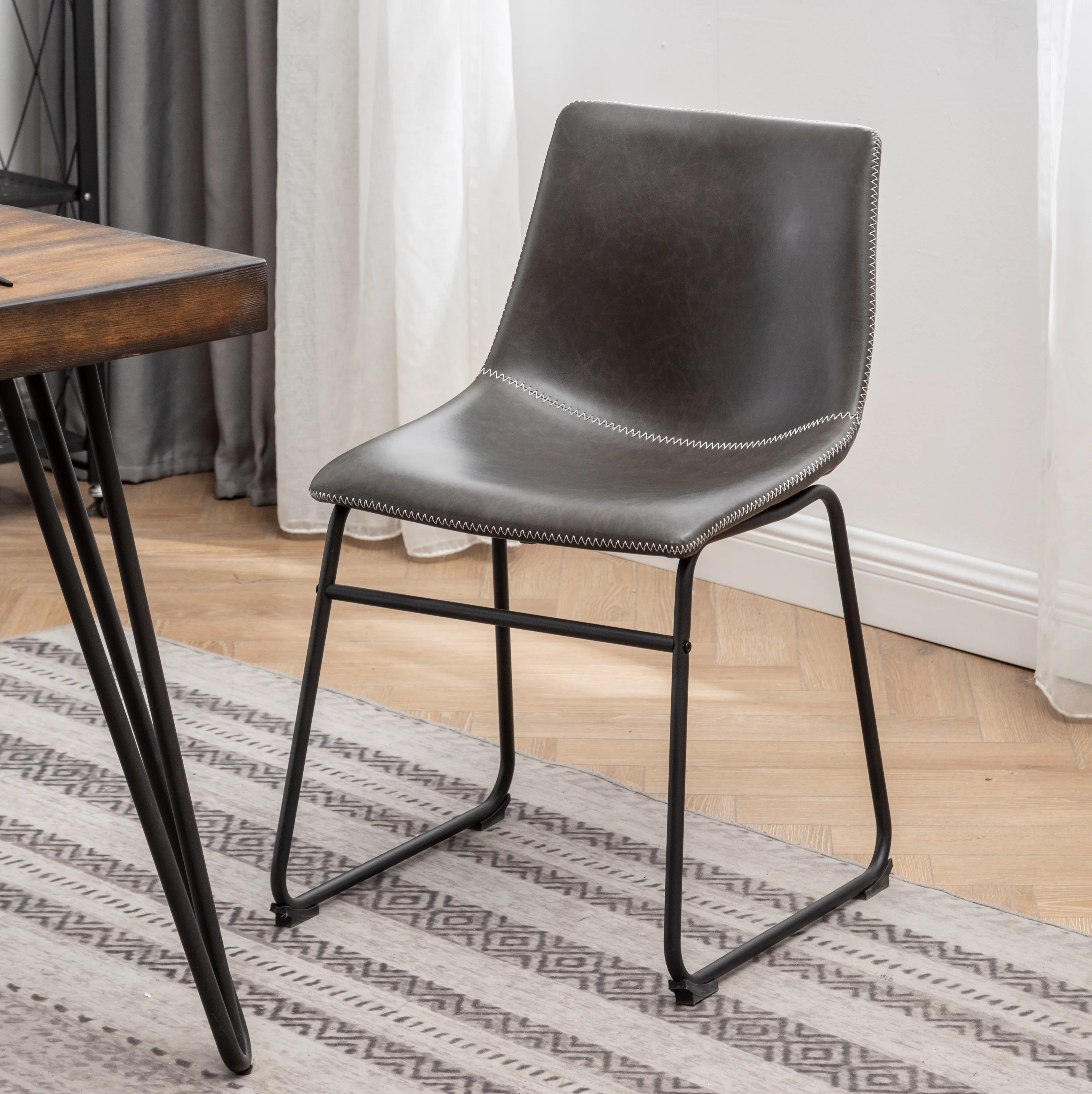 Roundhill Furniture Aryven Industrial 7-Piece Dining Set, Rustic Dark Pine / Antique Gray