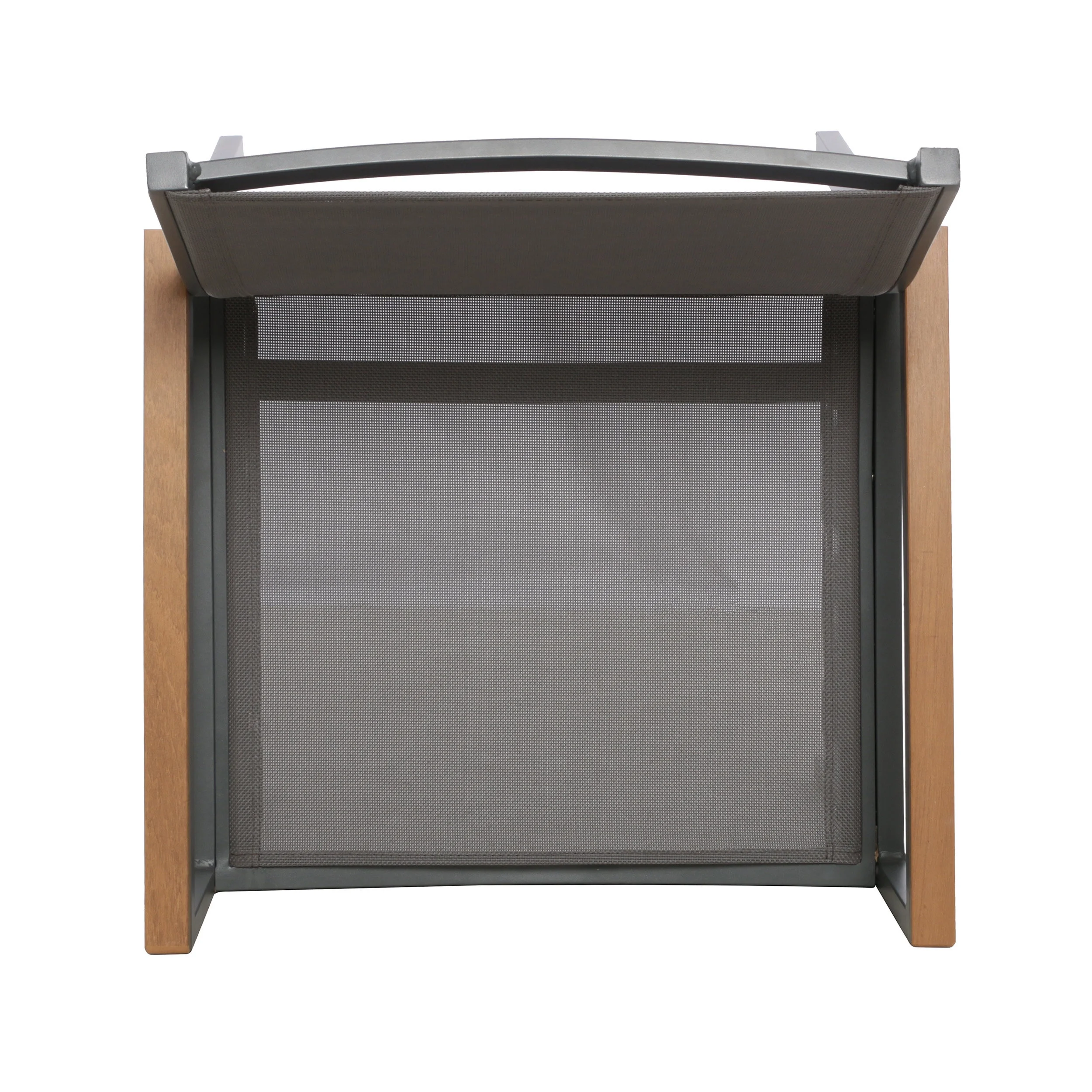 GDF Studio Swarthmore Outdoor Aluminum Dining Chairs with Faux Wood Accents, Set of 4, Gray, Natural Brown, Outdoor Mesh